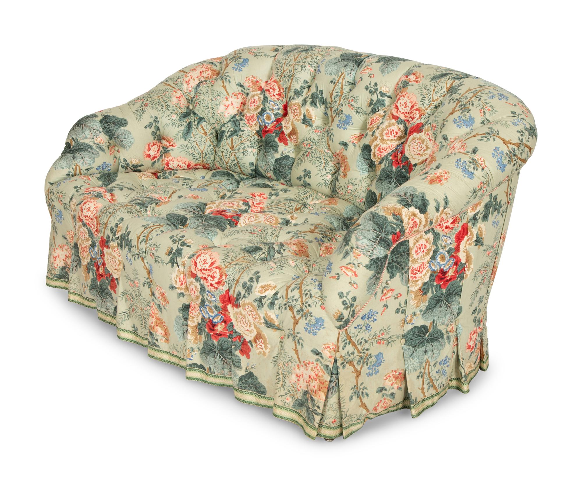 A Button-Tufted Floral Chintz Sofa