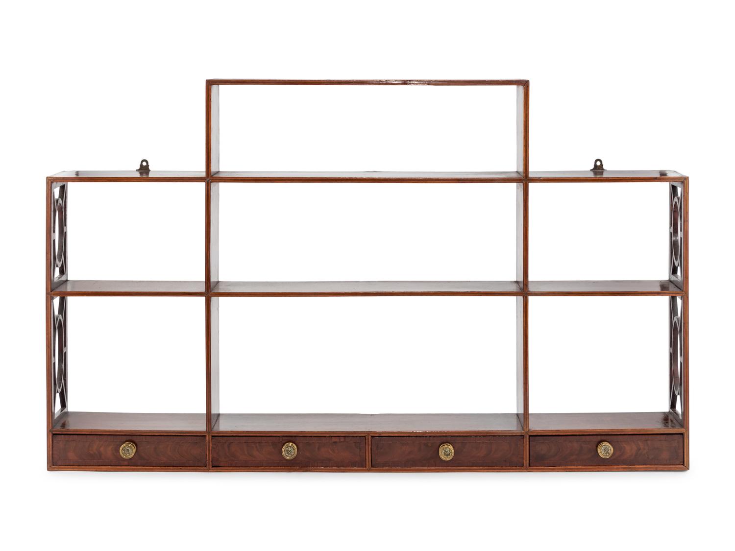A George III Mahogany and Satinwood Hanging Etagere