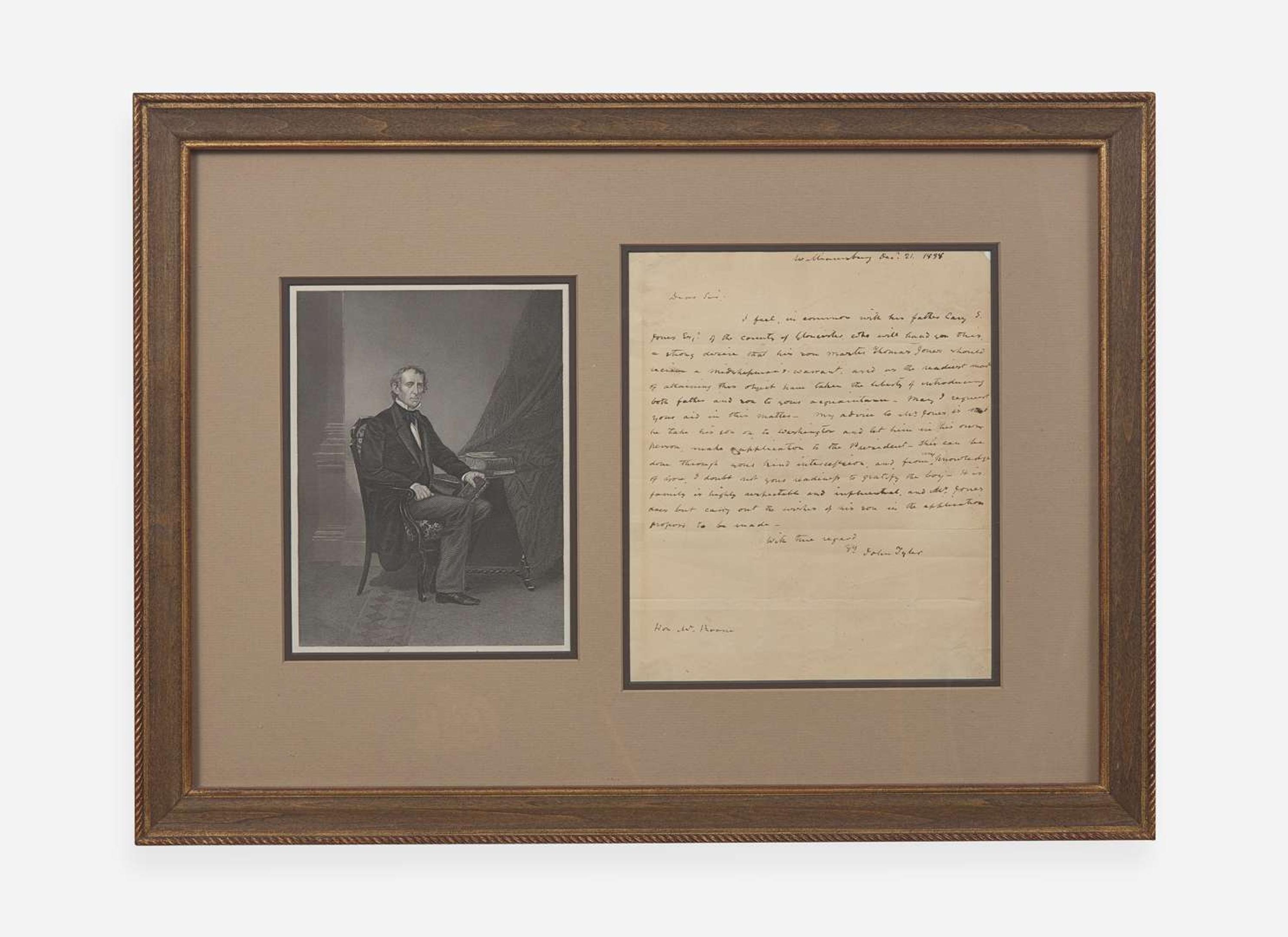 [Presidential] Tyler, John: Autograph Letter, signed