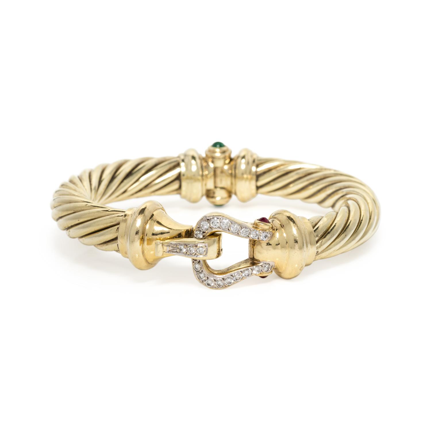 DAVID YURMAN, YELLOW GOLD, DIAMOND AND GEMSTONE 'CABLE BUCKLE' BRACELET