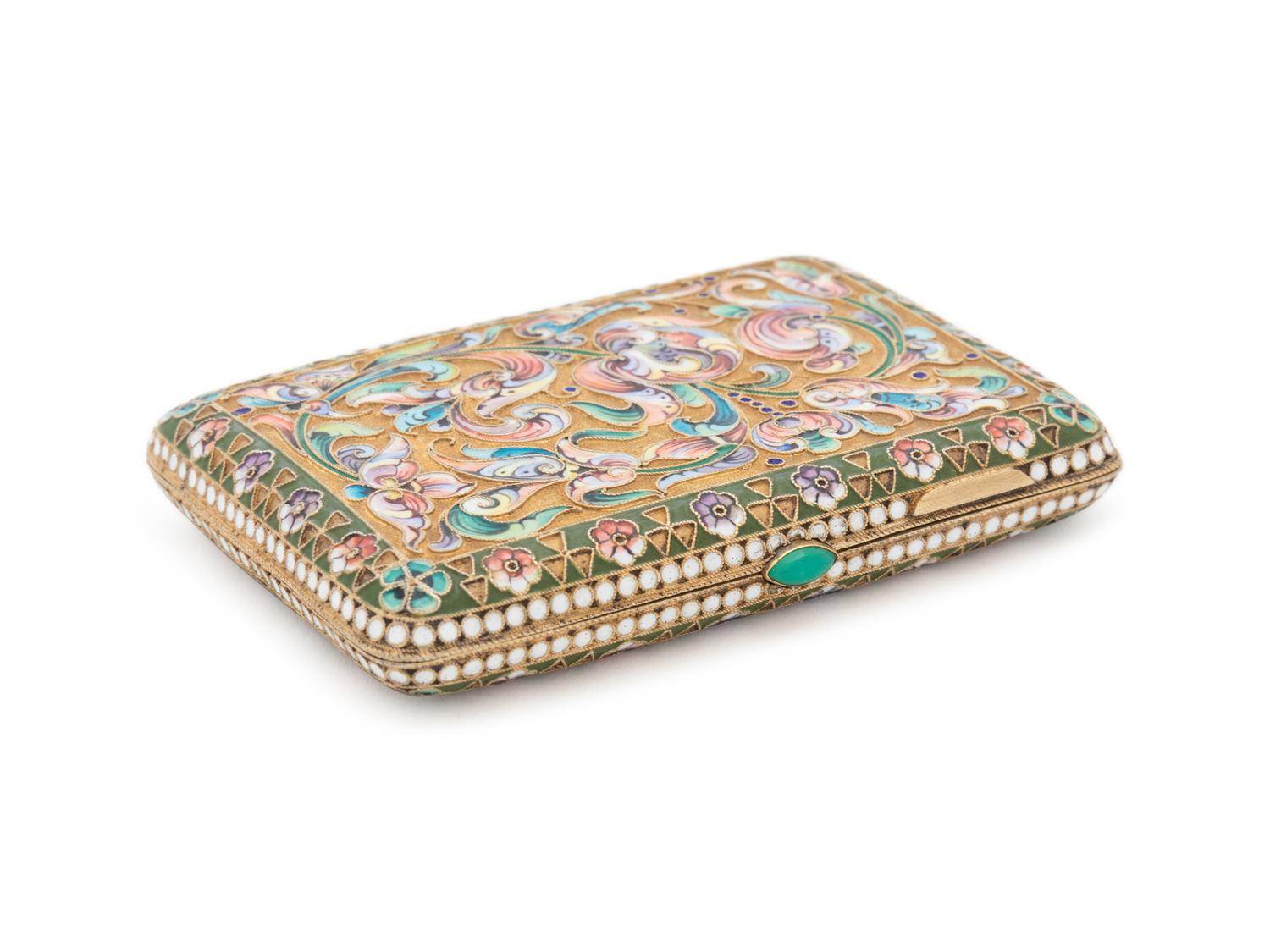 A Russian Silver-Gilt and Shaded Enamel Cigarette Case