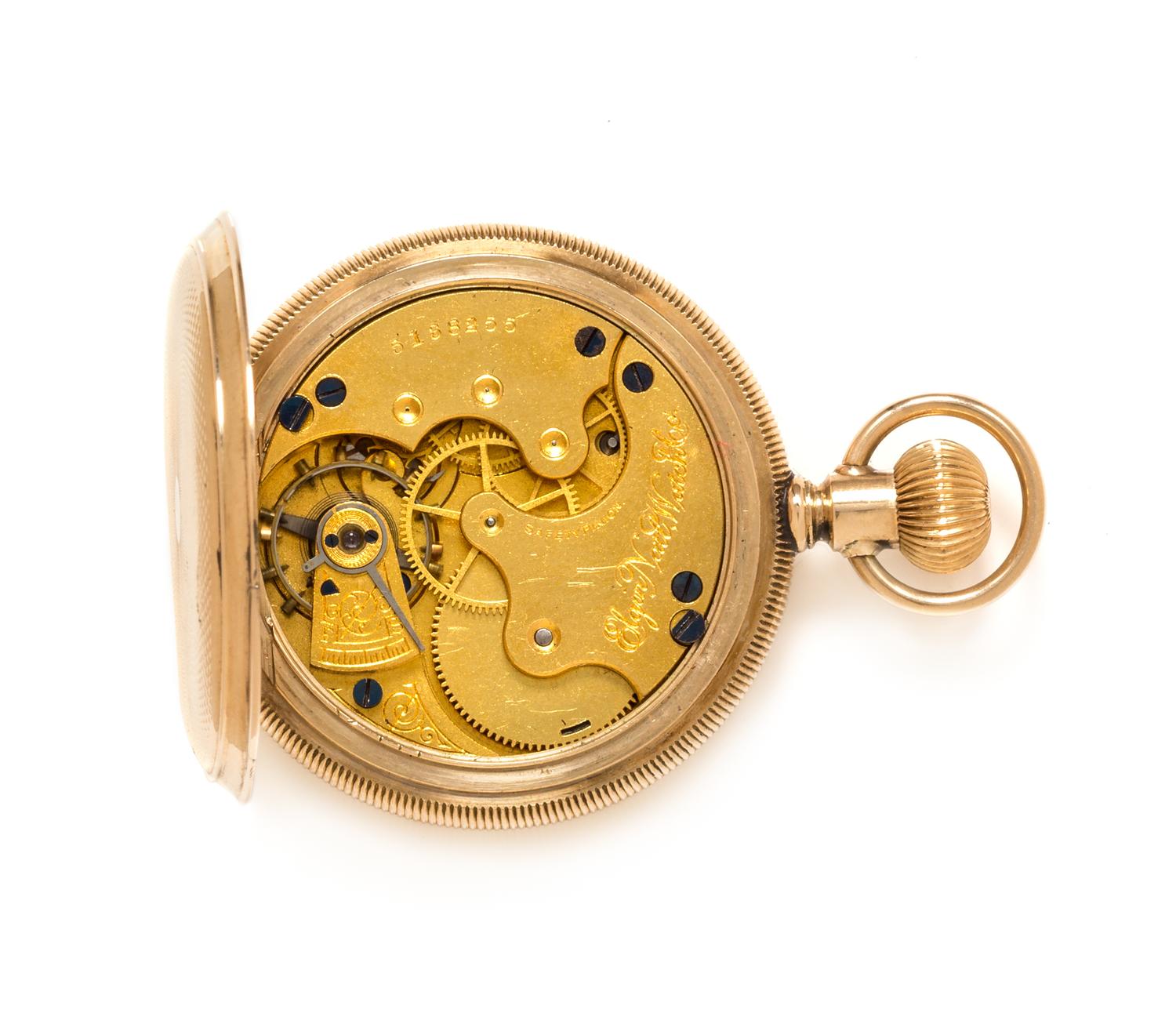 A 14 Karat Yellow Gold Hunter Case Pocket Watch, Elgin, Circa 1894, 38.50 dwts.