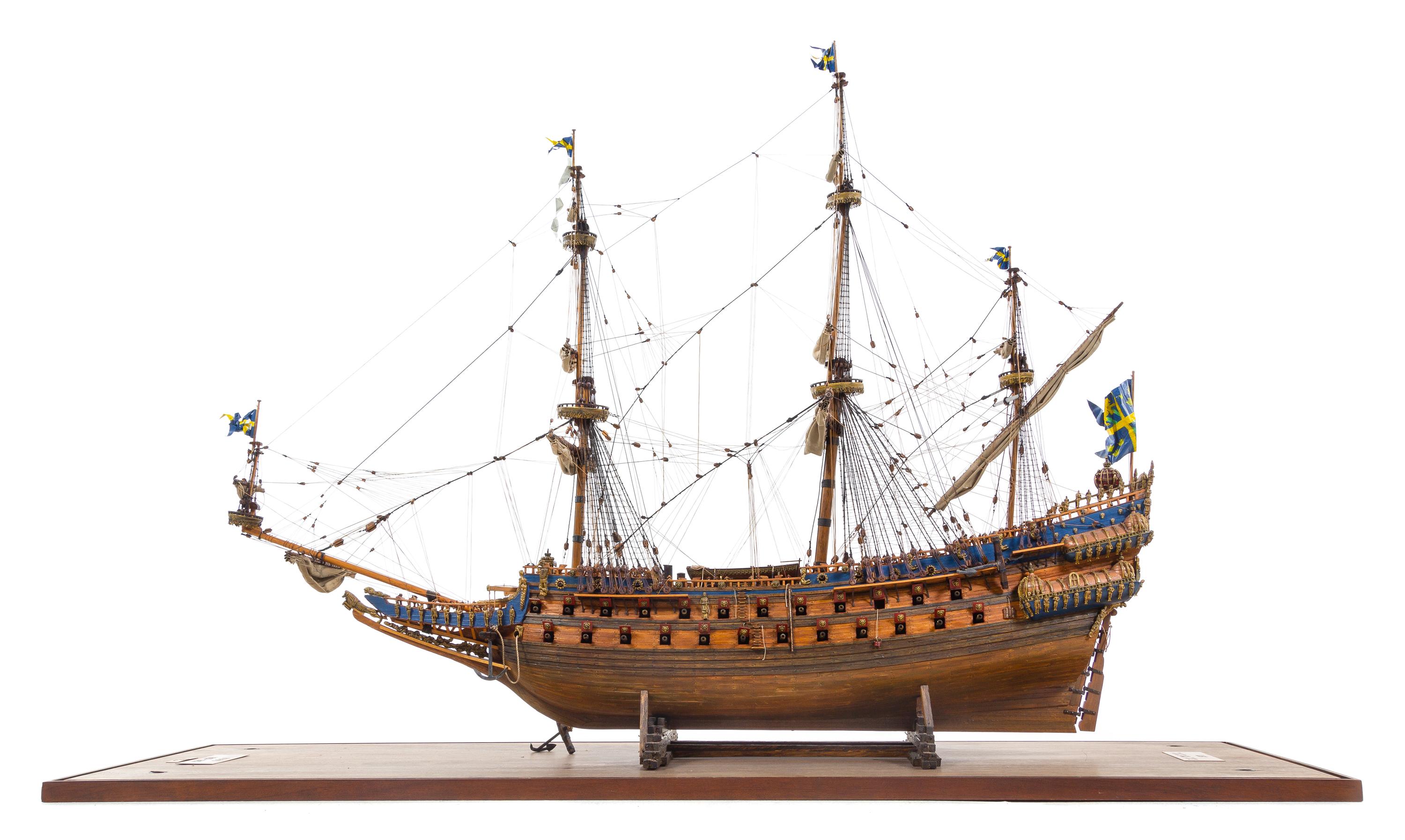 A Model of the "Vasa" Height 31 x length of base 37 3/4 inches.