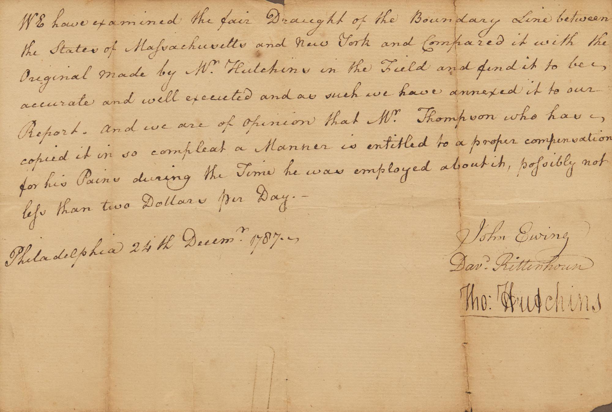 [Americana] Ewing, John, and David Rittenhouse, and Thomas Hutchins. Manuscript Document, signed