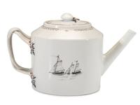 A Chinese Export Porcelain Nine-Piece Grisaille Tea Service