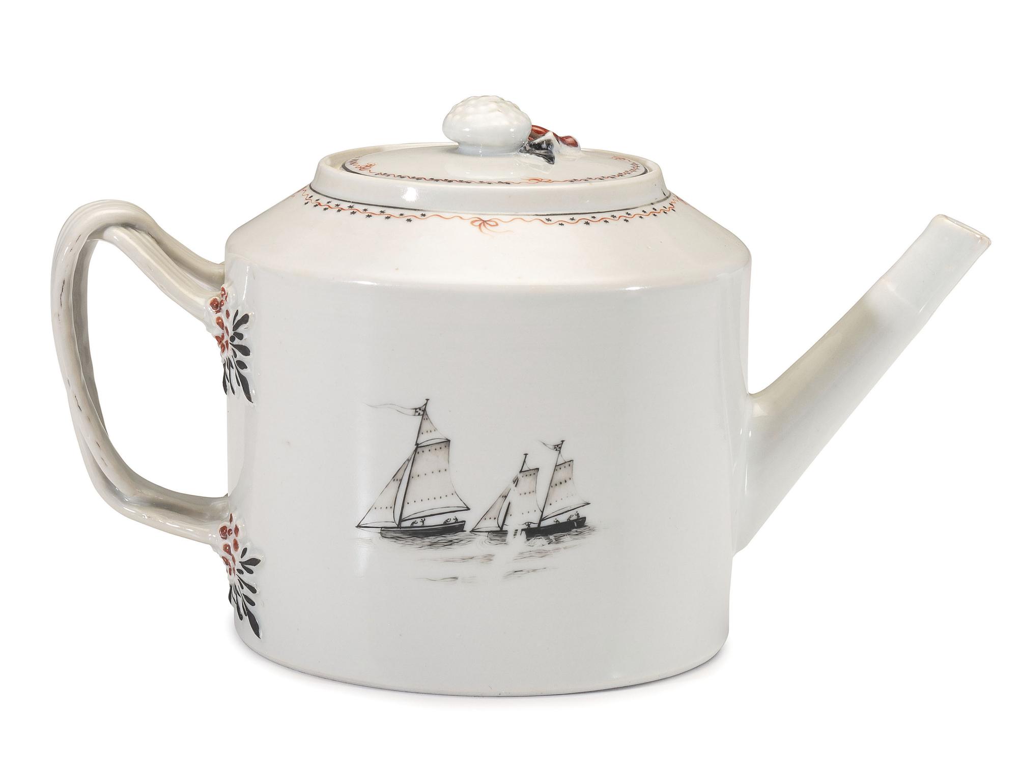 A Chinese Export Porcelain Nine-Piece Grisaille Tea Service