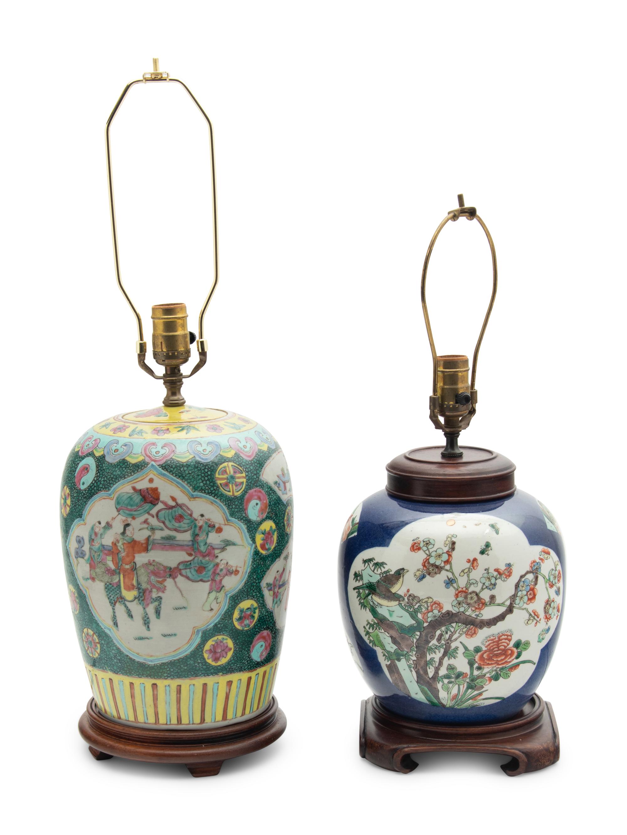 Two Chinese Famille Rose Porcelain Vases Mounted as Lamps