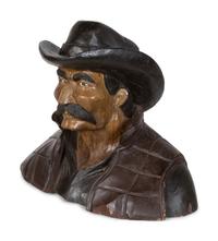 Carved Wood and Painted Mustached Cowboy