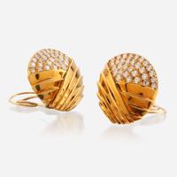 A pair of eighteen karat gold and diamond earrings, Ivan & Co.