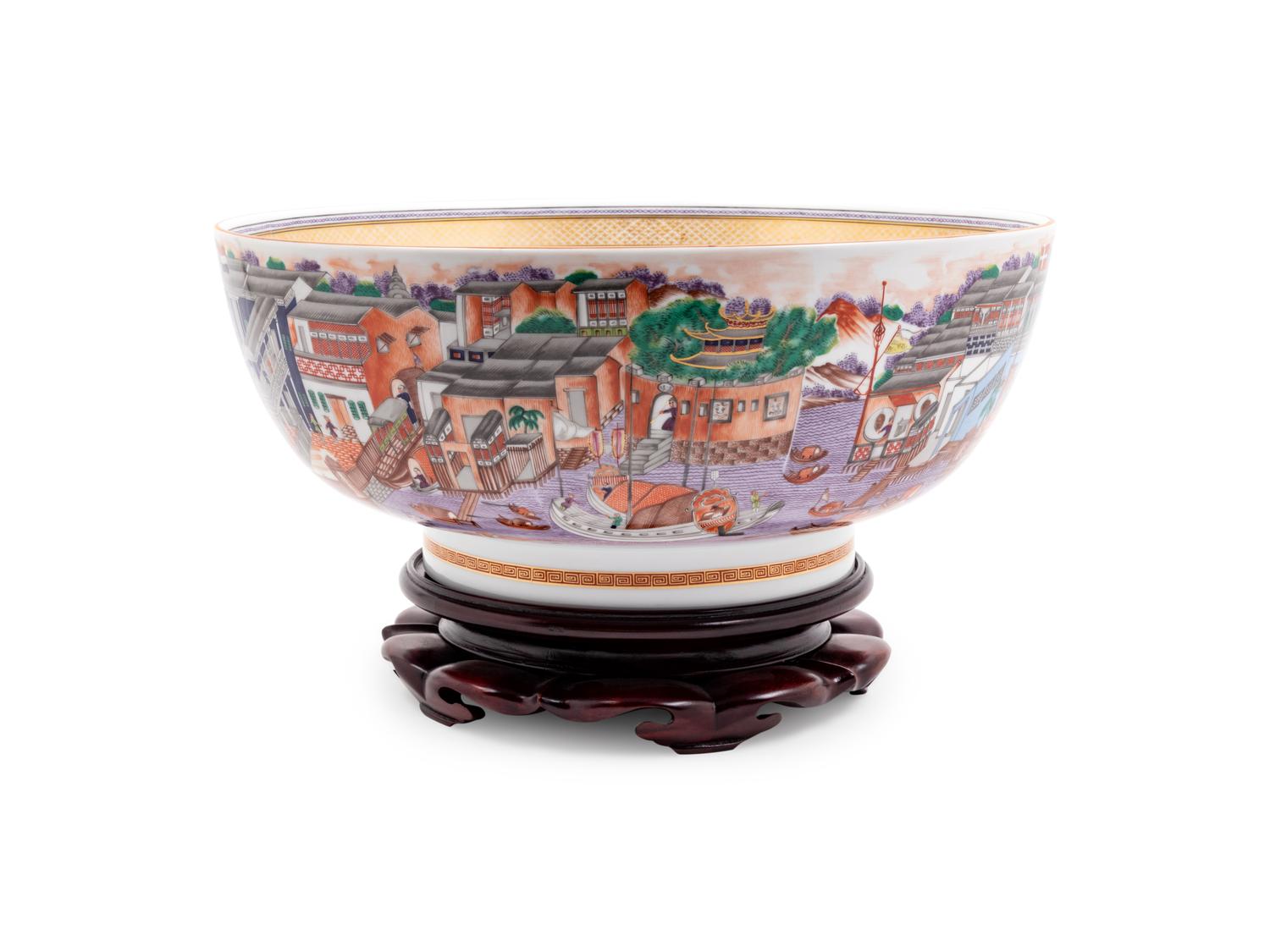 A Mottahedeh Chinese Export Decorated Porcelain Punch Bowl