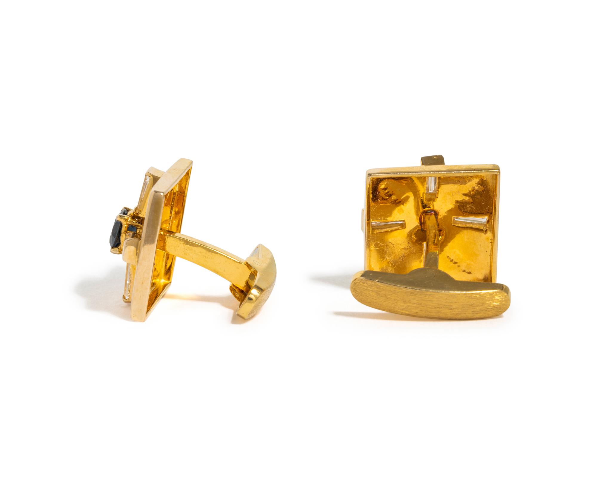 YELLOW GOLD, DIAMOND AND SAPPHIRE CUFFLINKS