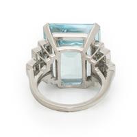 AQUAMARINE, DIAMOND, AND PLATINUM RING