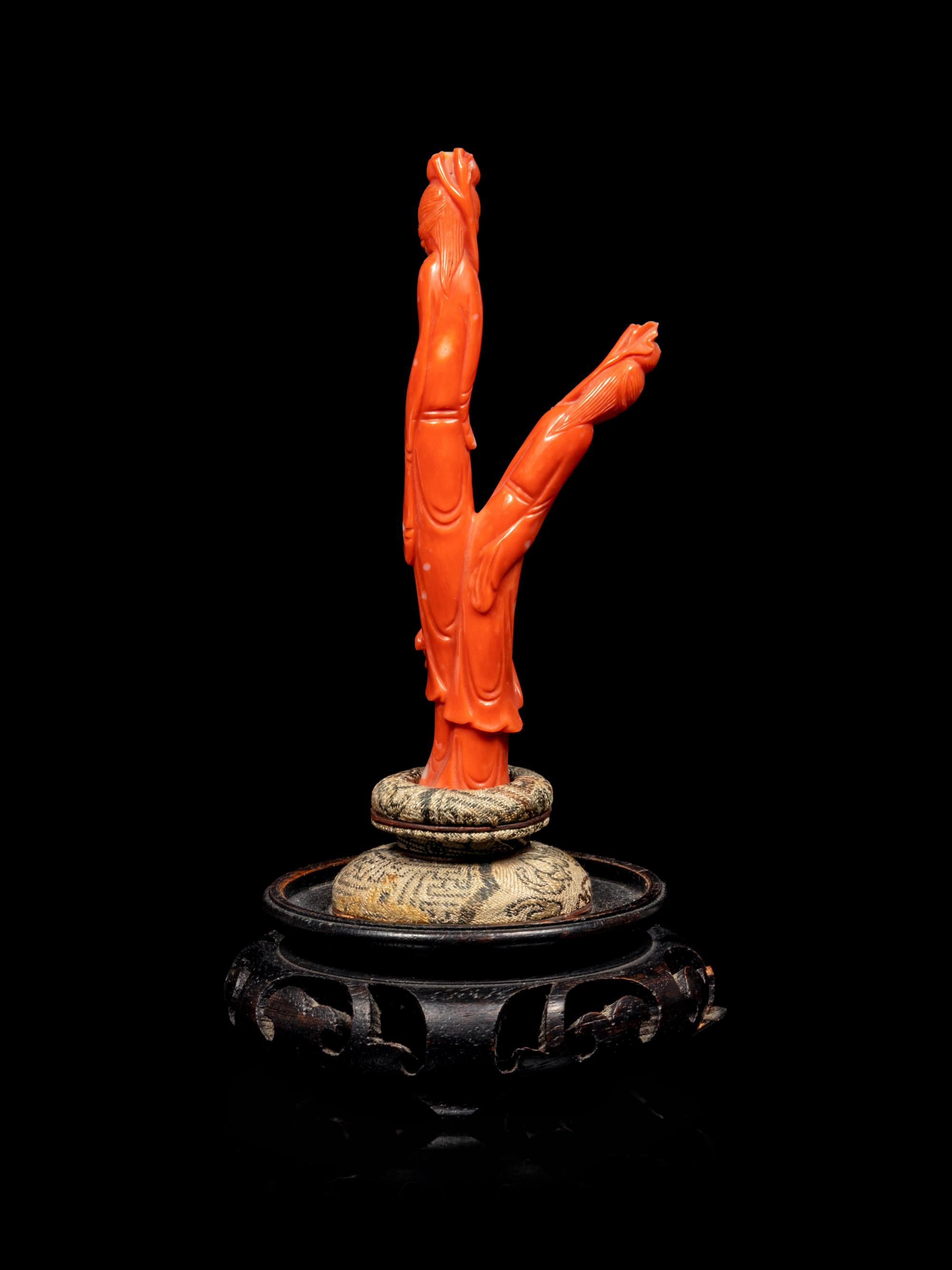 A Red Coral Figural Group