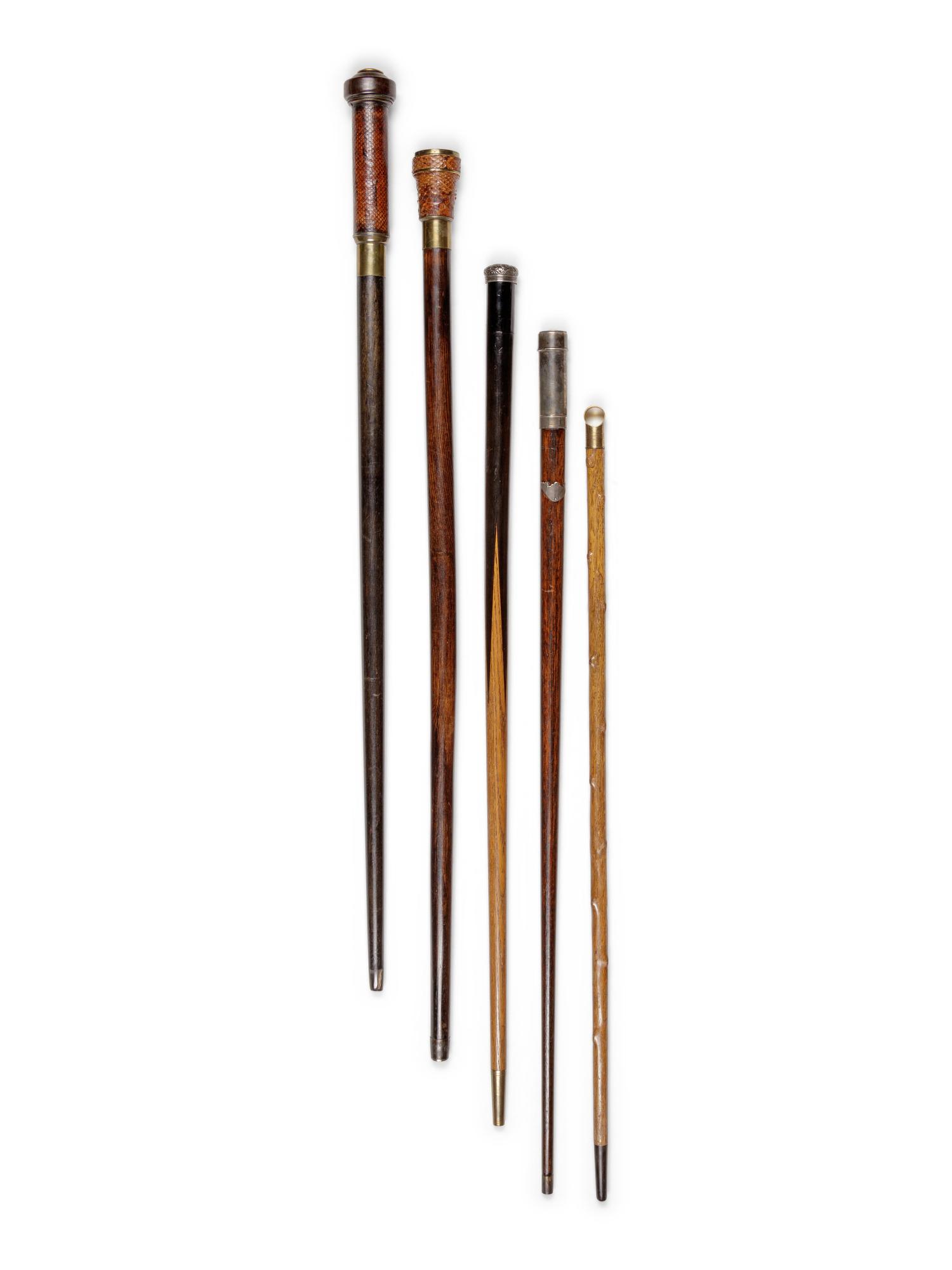 Five English and Continental Game or Gambler System Walking Sticks