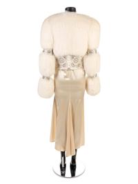 White Fur & Rhinestone Jacket with Satin Skirt, 1990s