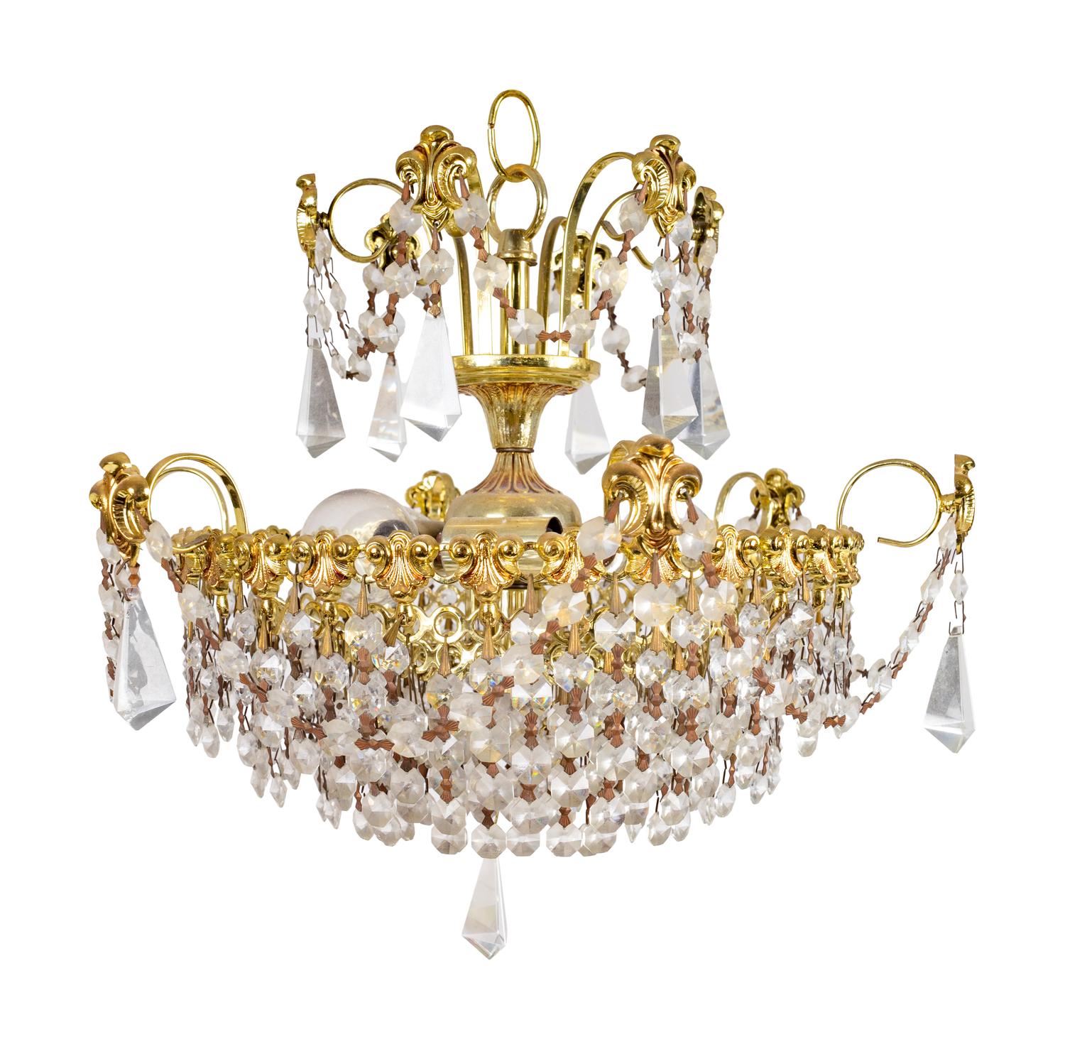 A Pair of Modern Gilt Metal and Glass Chandeliers — 20TH CENTURY