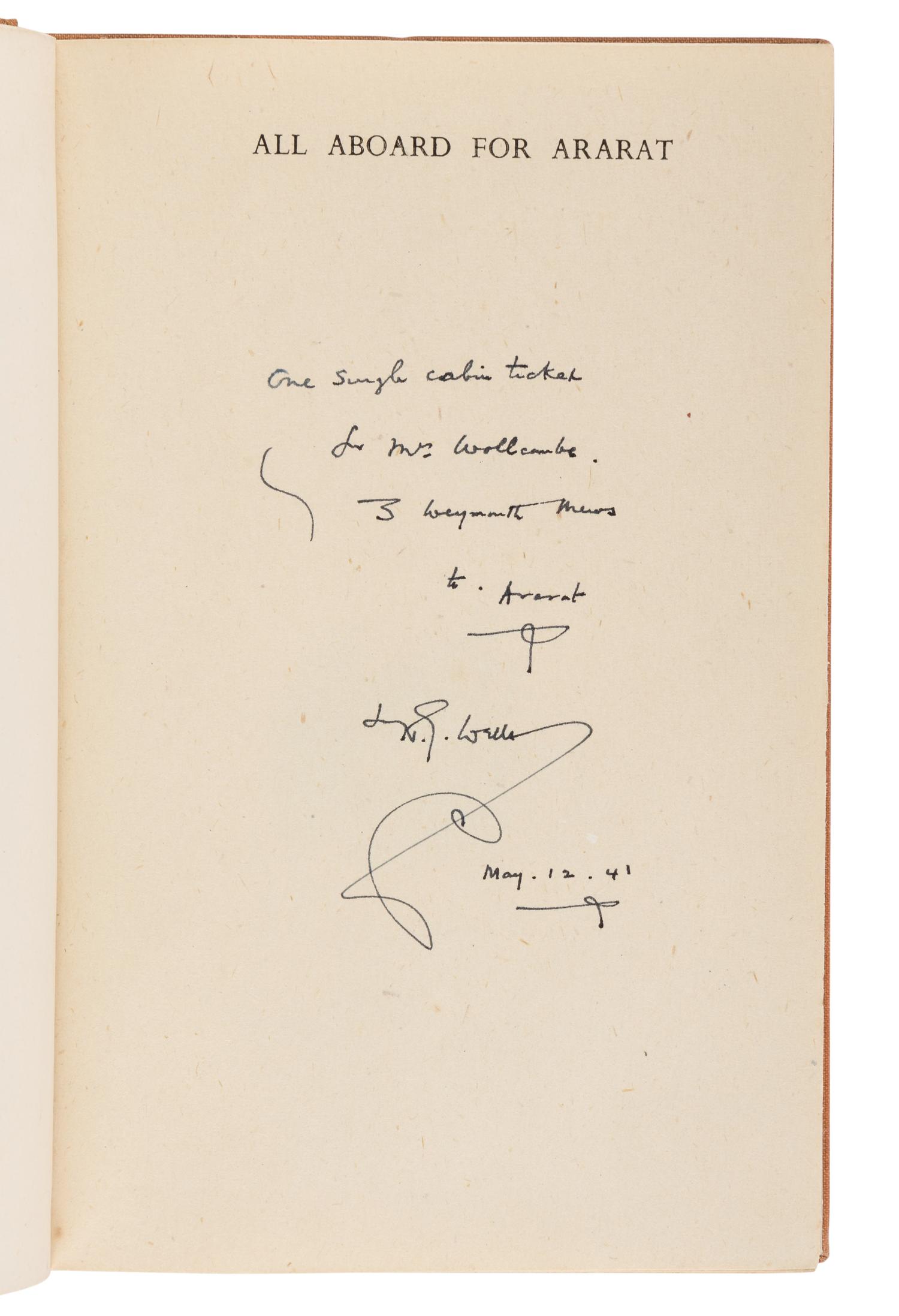 WELLS, H.G. (1866-1946). All Aboard for Ararat . London: Secker & Warburg, 1940.