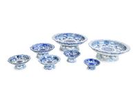 Seven Thai Blue and White Porcleain Tazze — 20TH CENTURY