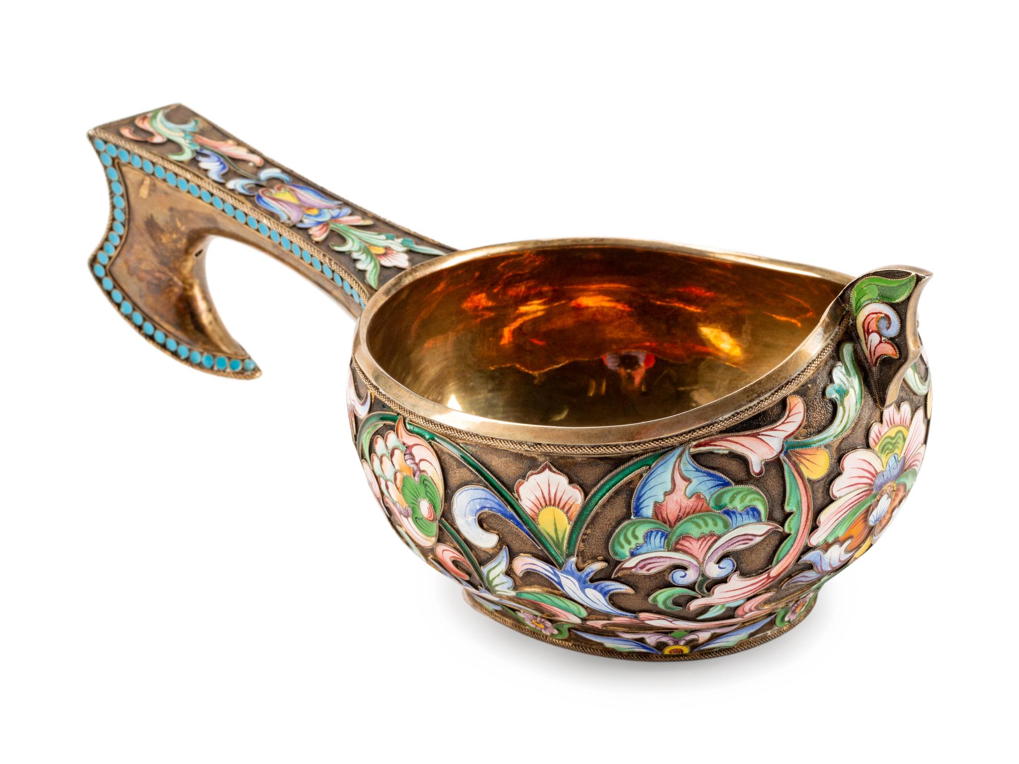 A Russian Silver and Enamel Kovsh — Early 20th Century