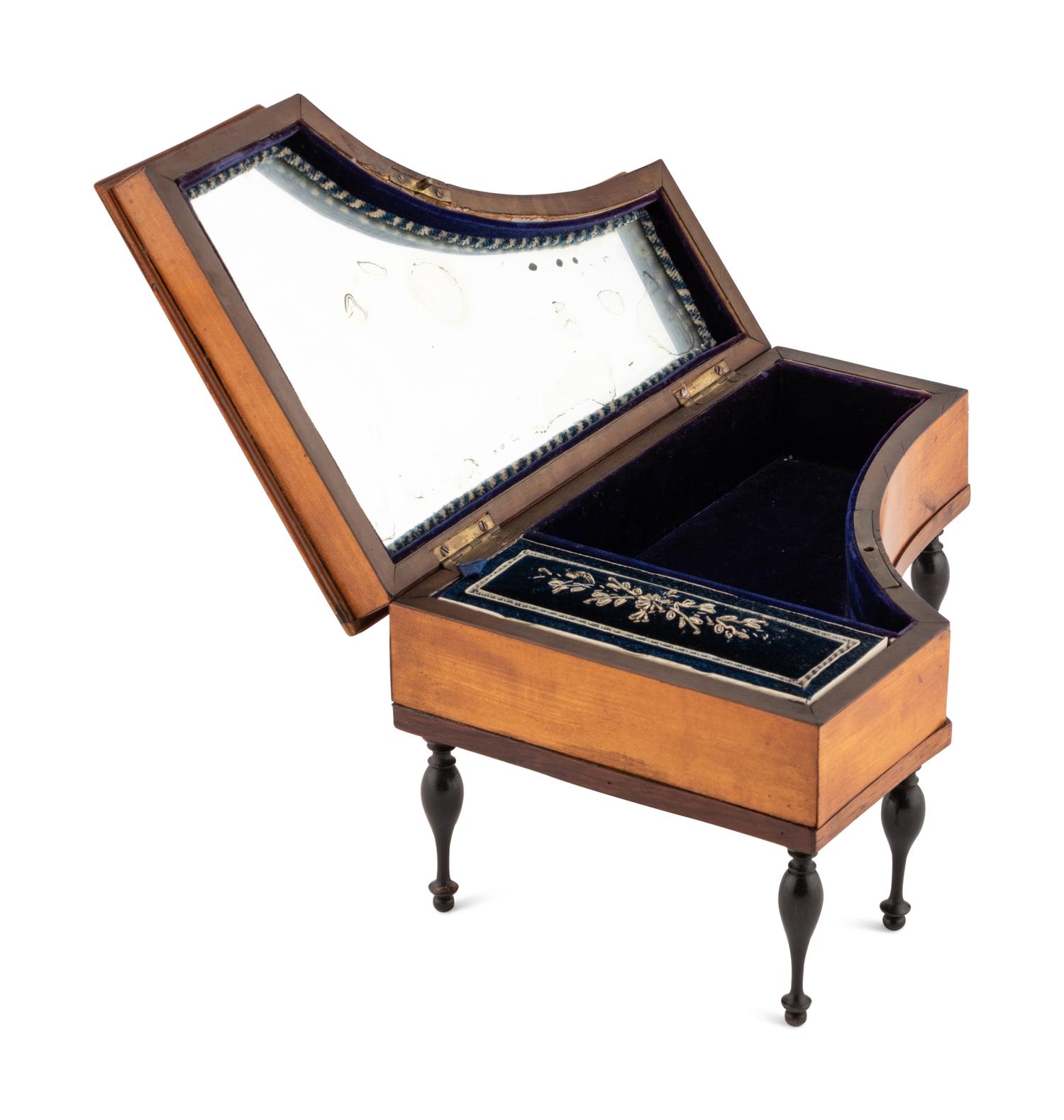 A Tulipwood Piano-Form Musical Sewing Box