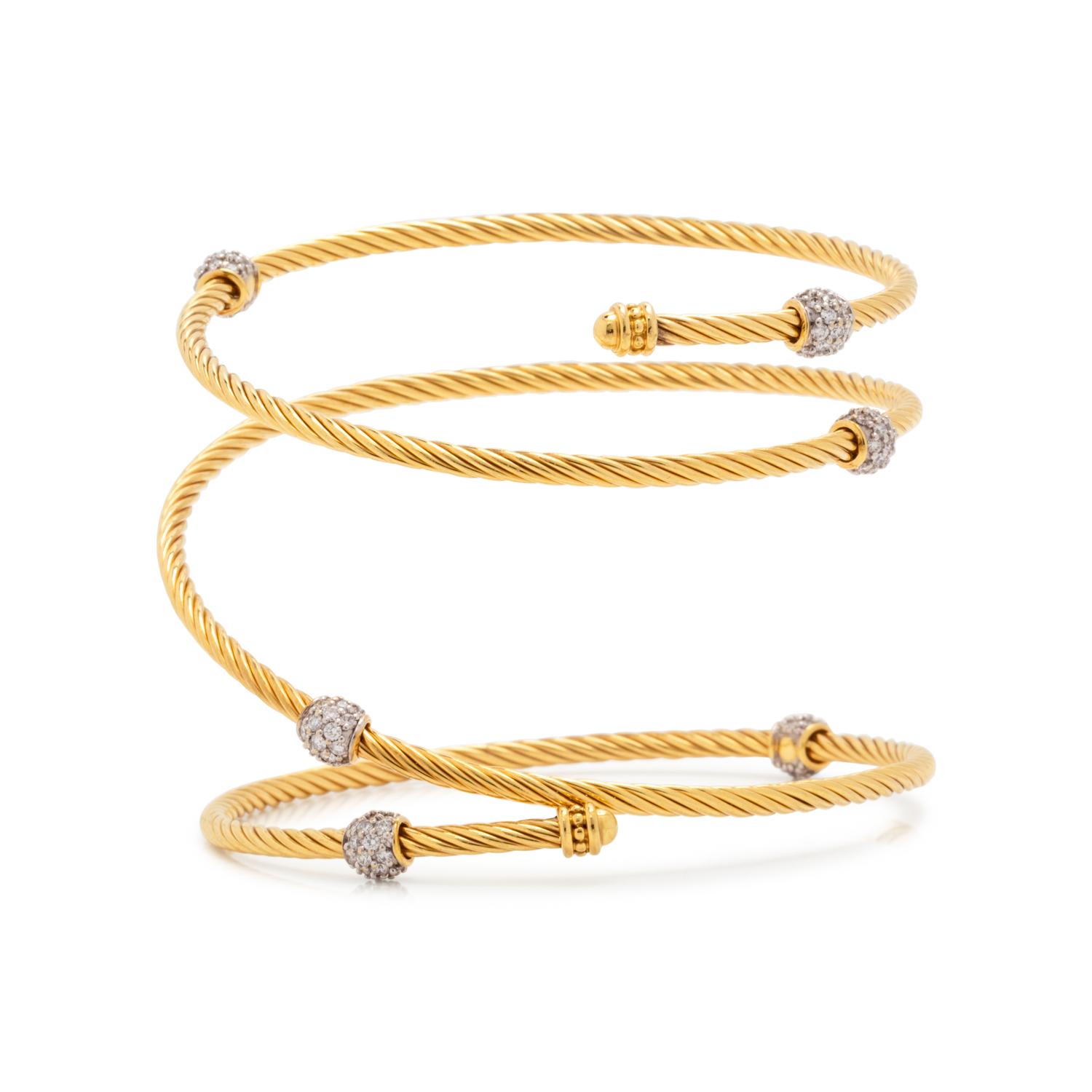 YELLOW GOLD AND DIAMOND COIL BRACELET