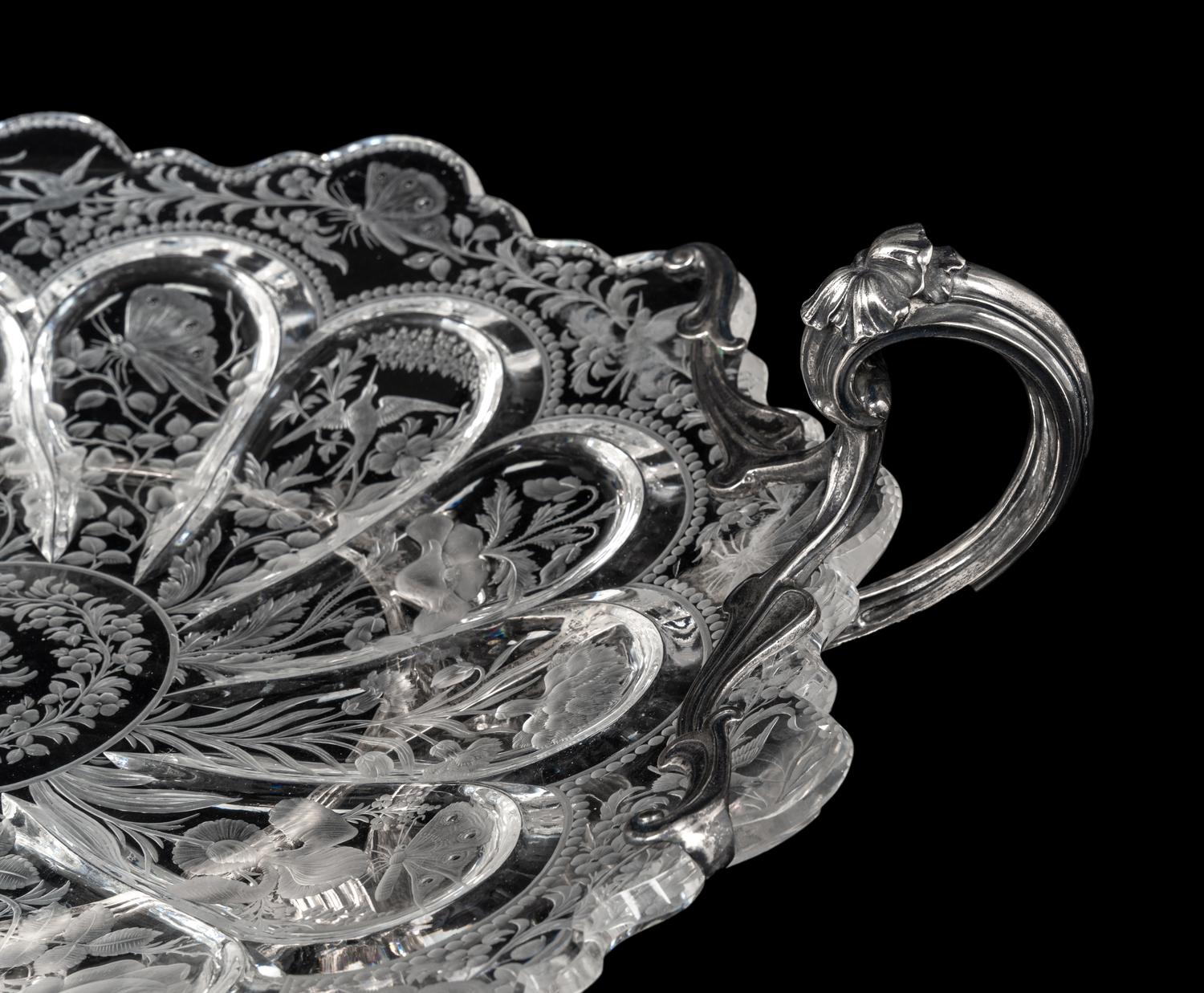 An American Silver Mounted Etched Glass Center Bowl