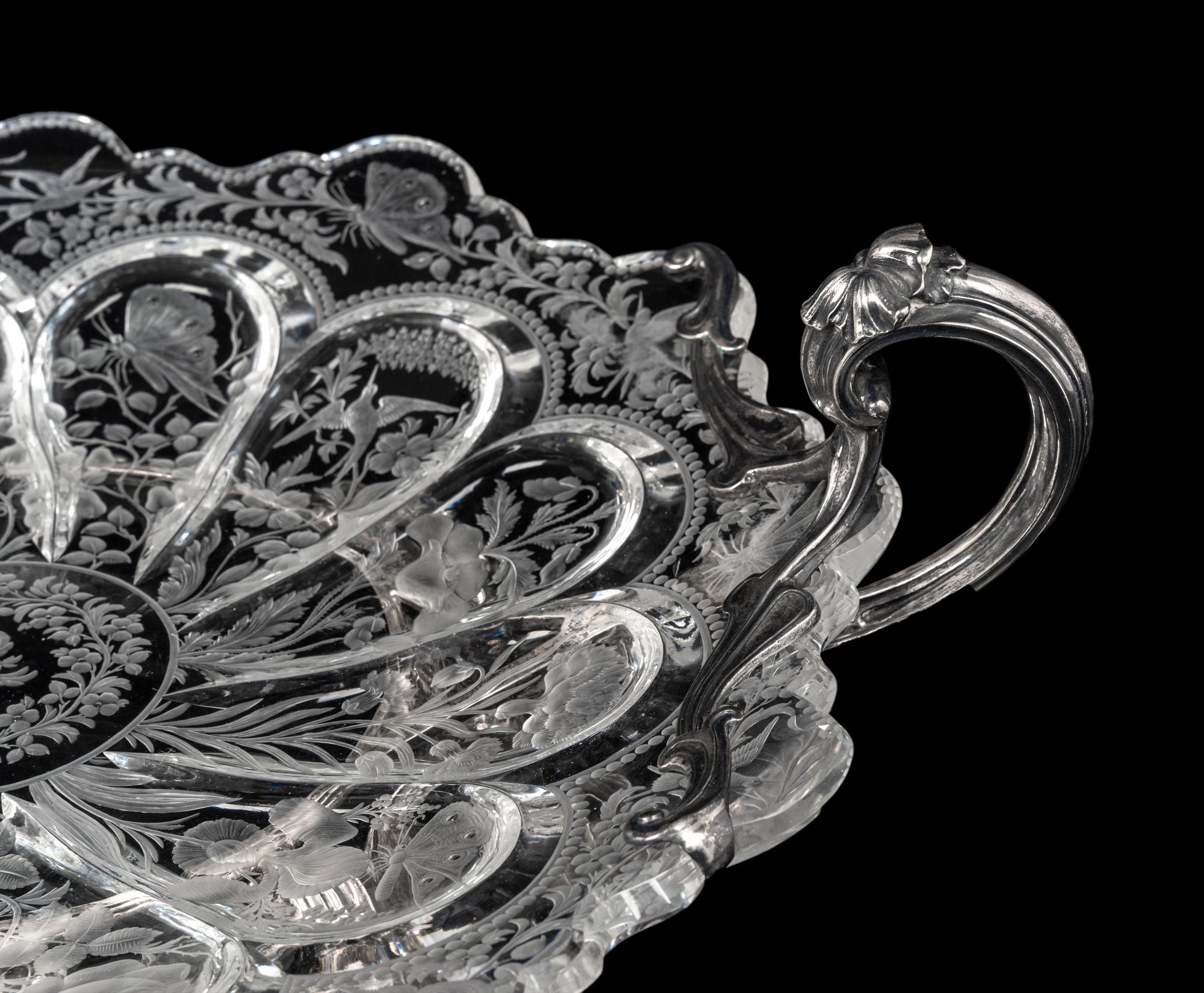 An American Silver Mounted Etched Glass Center Bowl