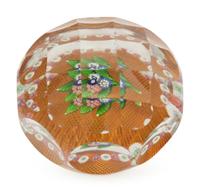 A Saint Louis Millefiori Nosegay and Garland Faceted Glass Paperweight