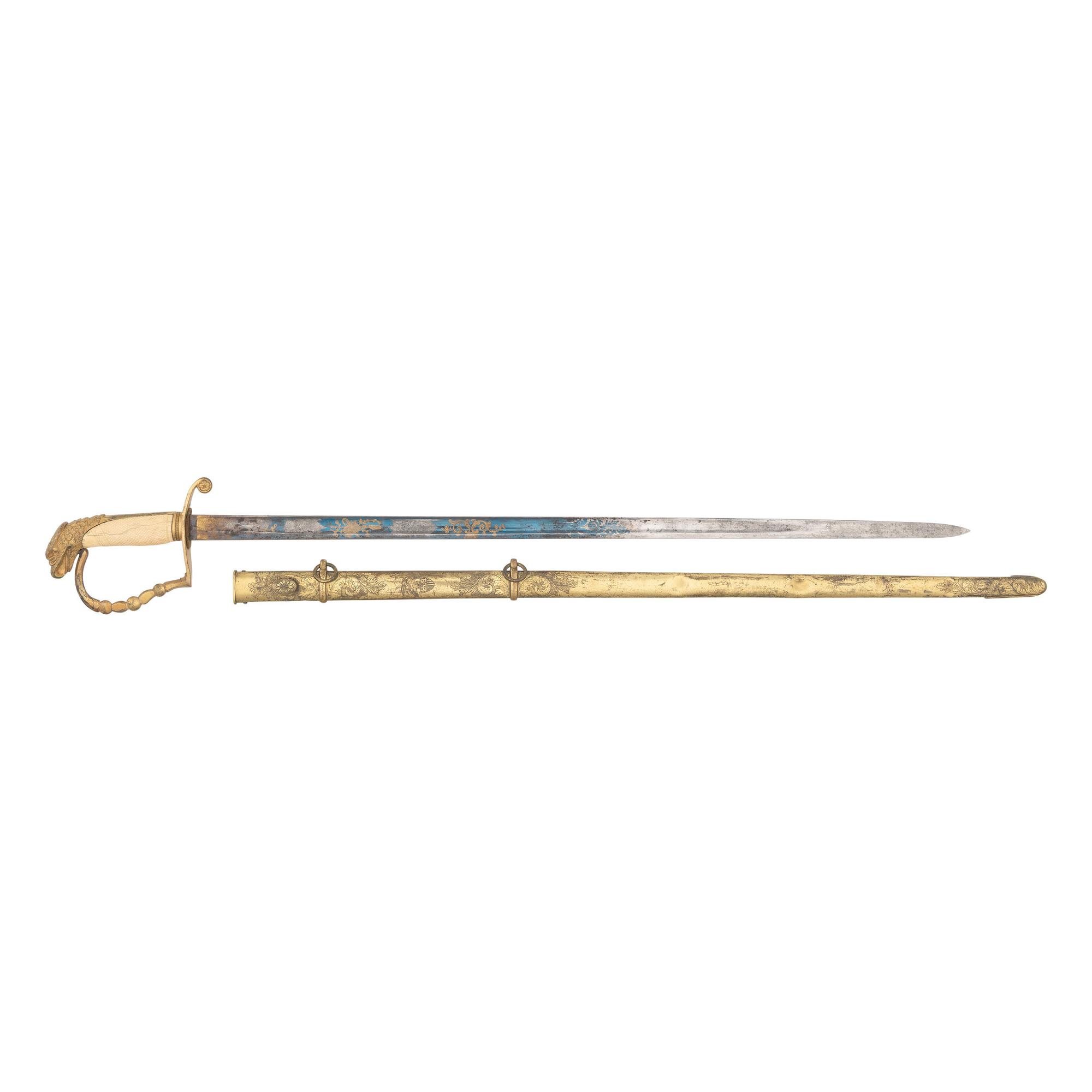 Mexican War Era Eagle Hilt US Militia Officers Sword with Blued & Gilt Blade