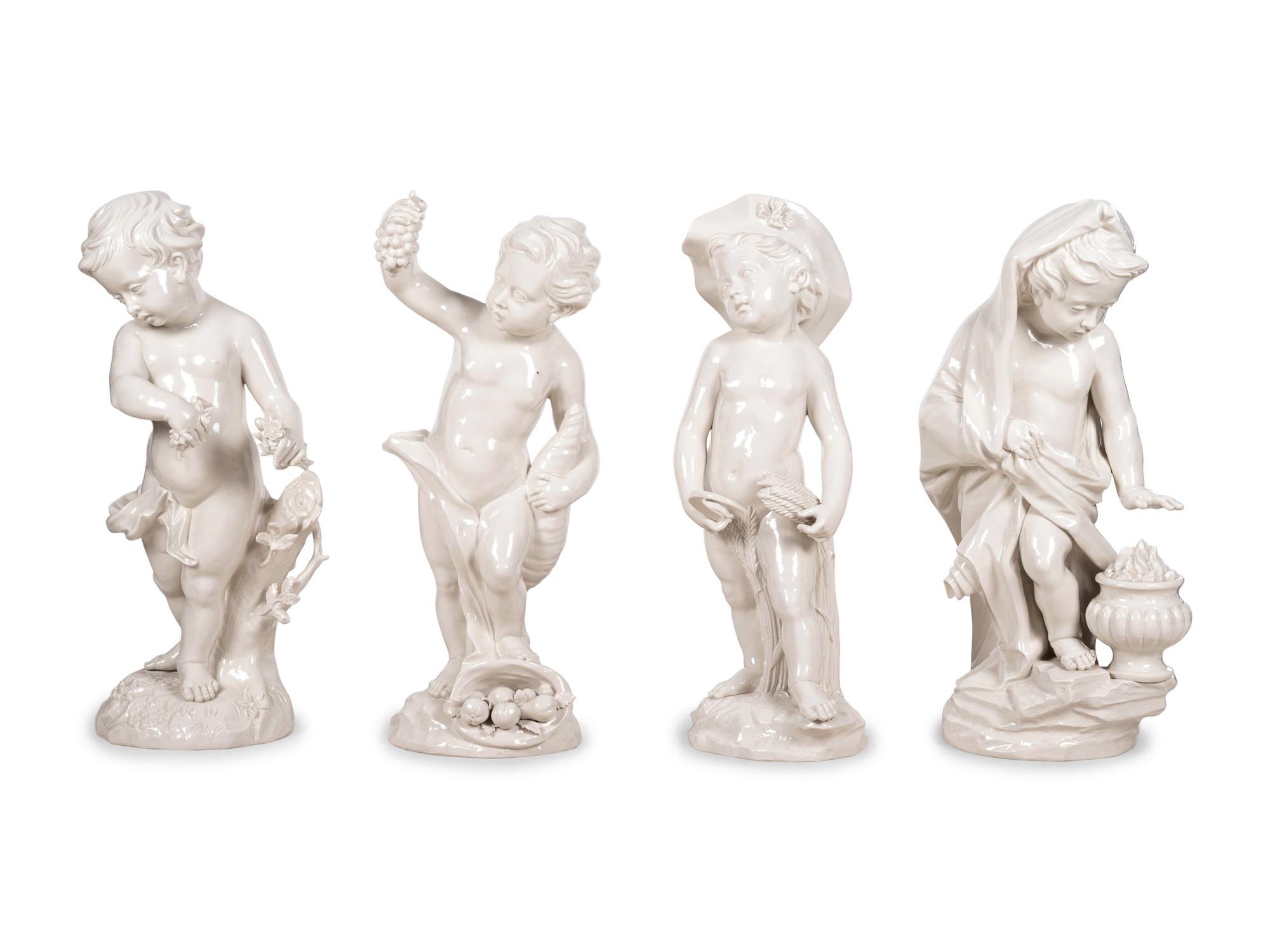 A Set of Four Large Nymphenberg White Glazed Porcelain Figures Allegorical of the Seasons