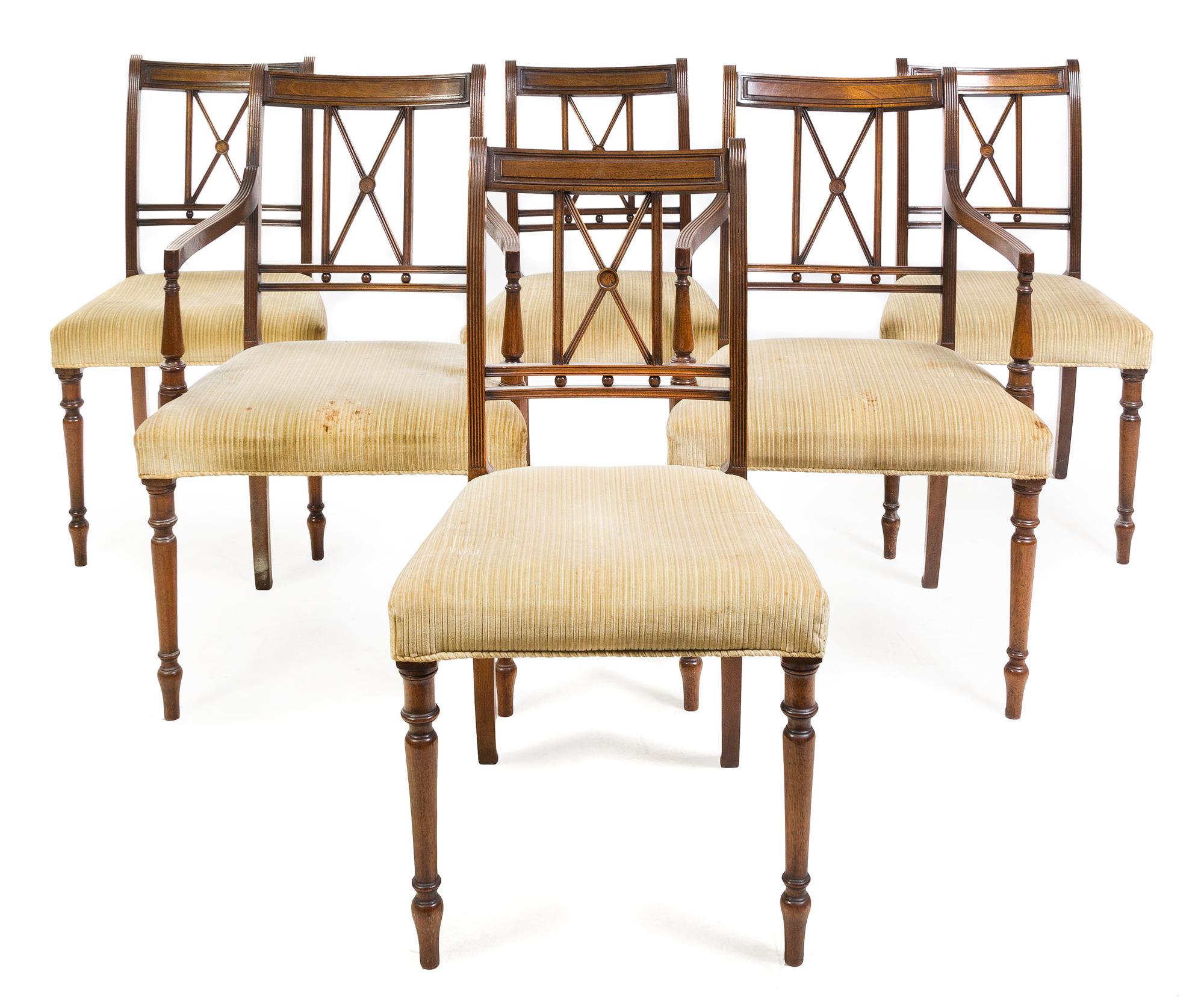 A Set of Six Regency Style Mahogany Dining Chairs Height 36 inches. — EARLY 20TH CENTURY