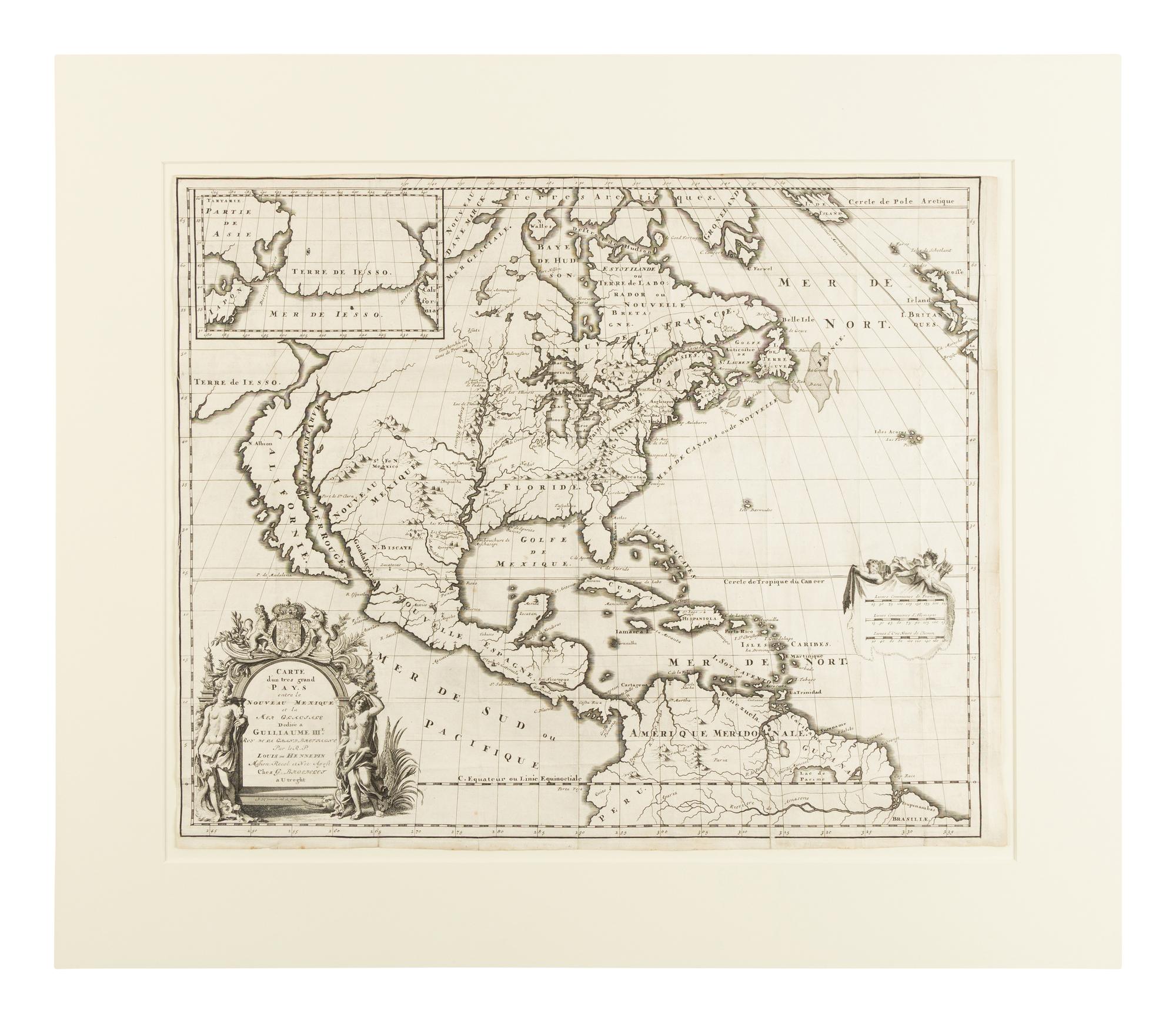 [MAP]. HENNEPIN, Louis (1626-1704). Carte d'un tres grand pays entre le Nouveau Mexique et la Mer Glaciale . Utrecht: G. Broedelet, 1697.