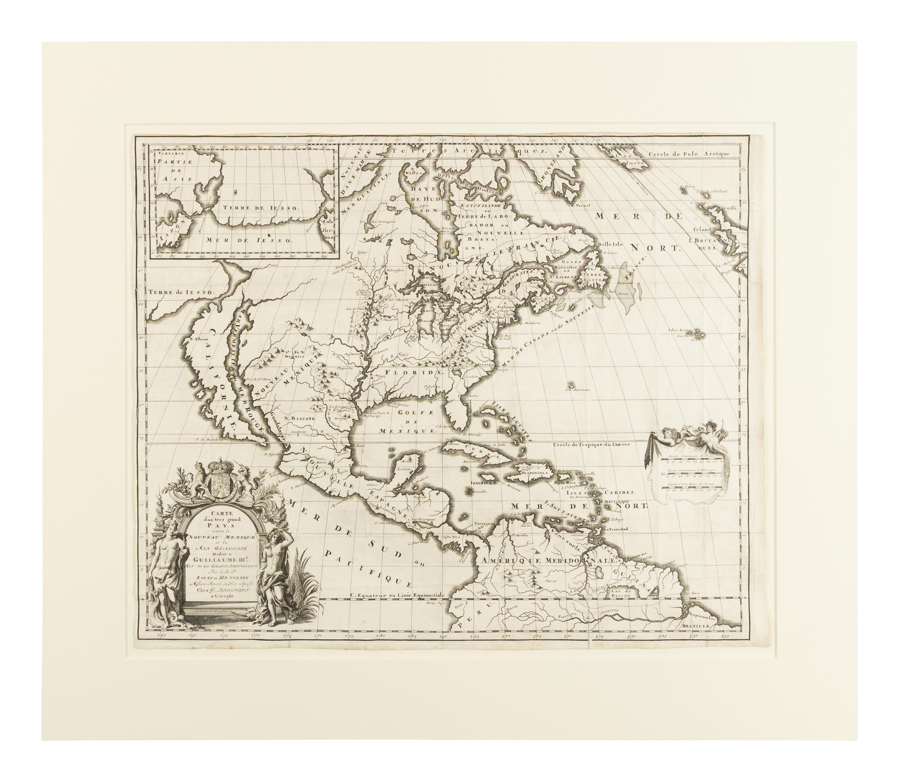 [MAP]. HENNEPIN, Louis (1626-1704). Carte d'un tres grand pays entre le Nouveau Mexique et la Mer Glaciale . Utrecht: G. Broedelet, 1697.