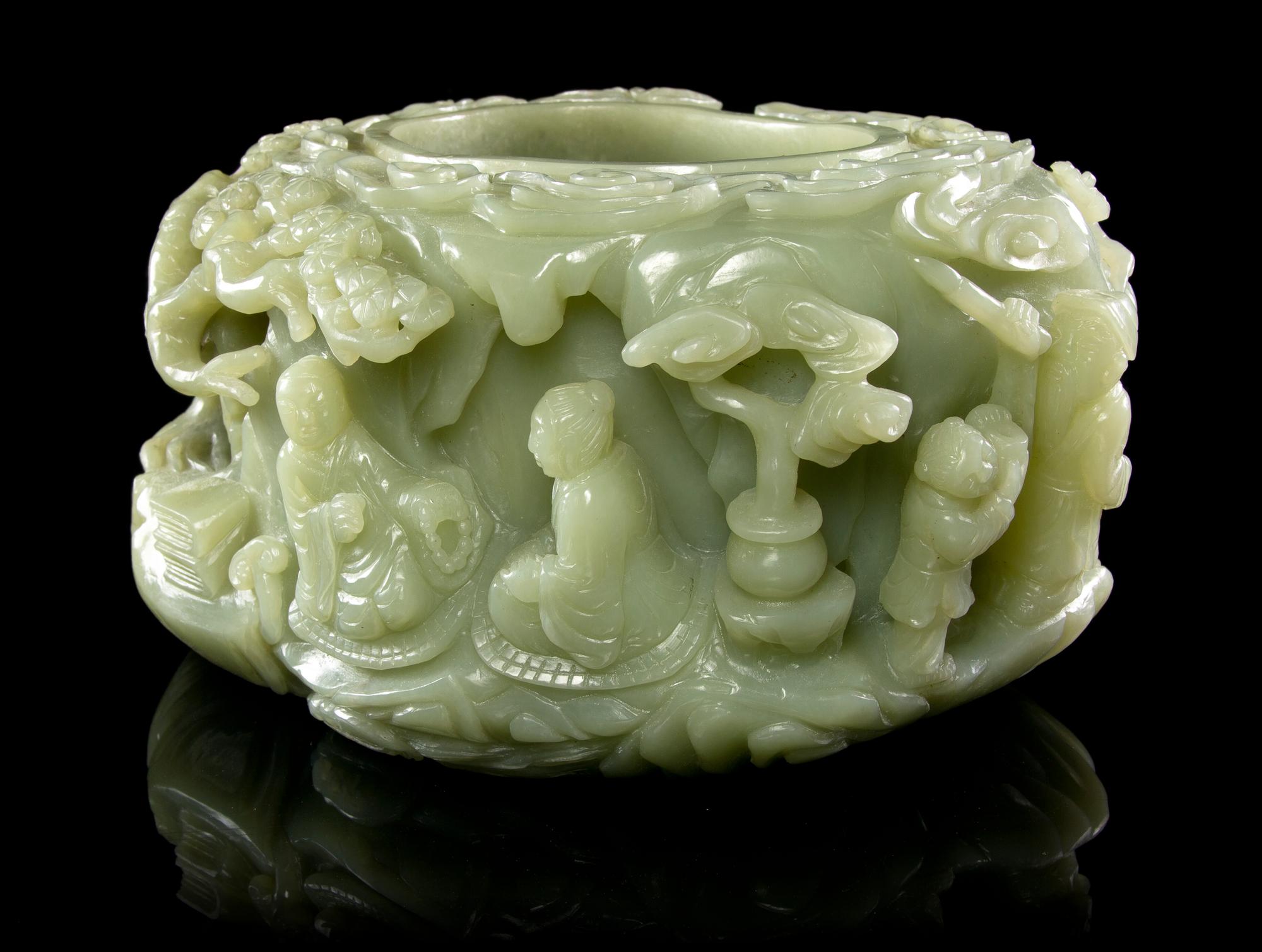 A Large Chinese Carved Jade Brush Washer, Xi