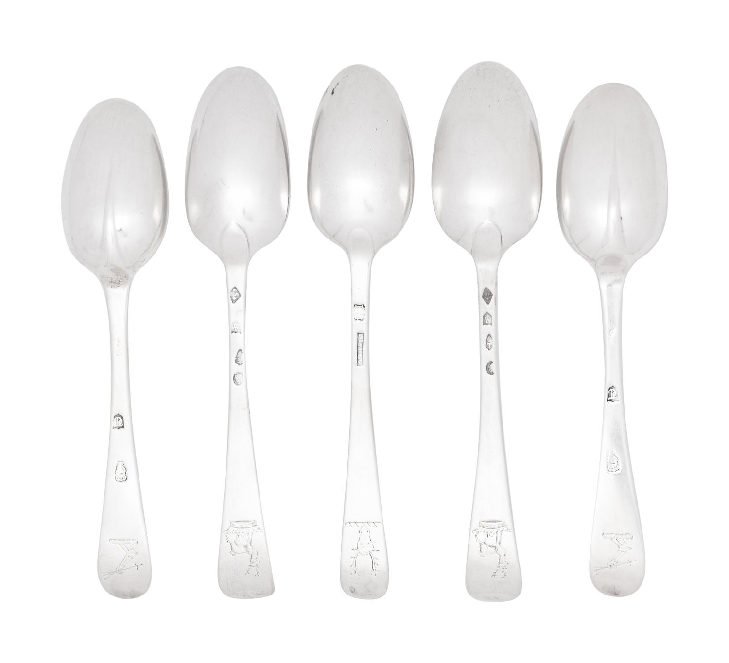 Five Irish Silver Soup Spoons
