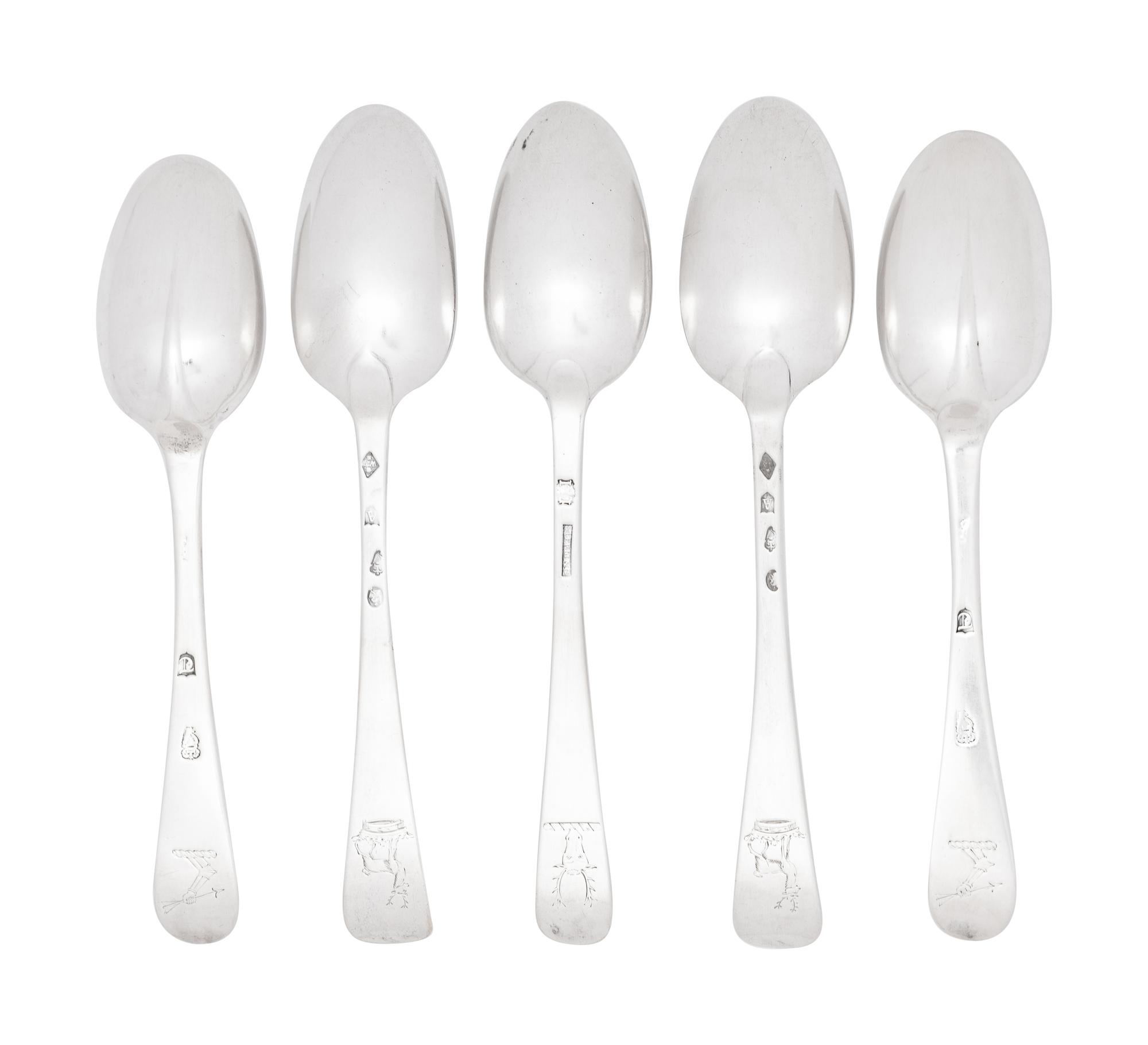 Five Irish Silver Soup Spoons