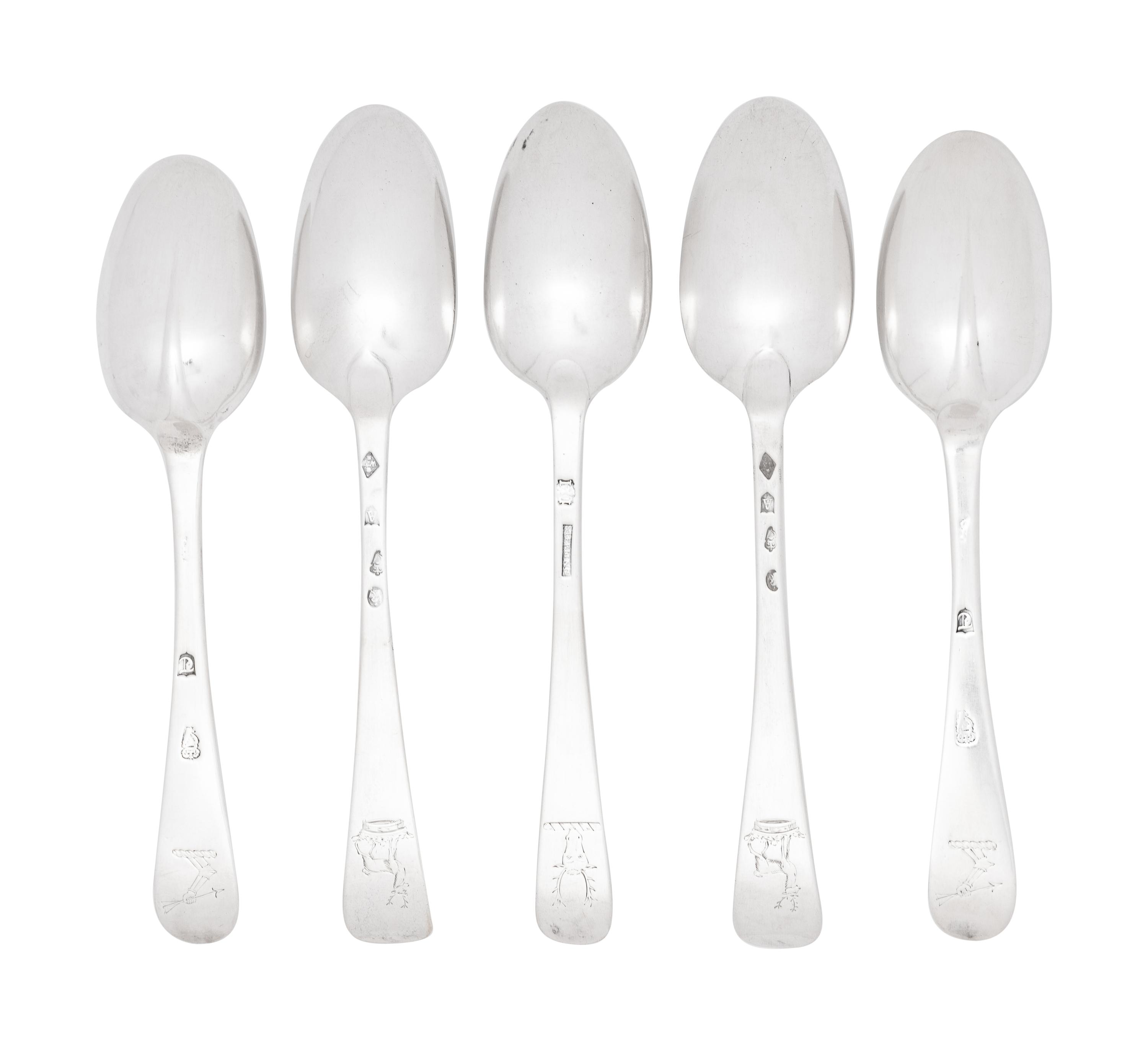 Five Irish Silver Soup Spoons