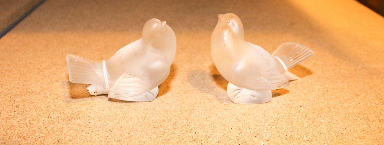 Two Lalique Bird Figures. Height 3 1/2 inches.