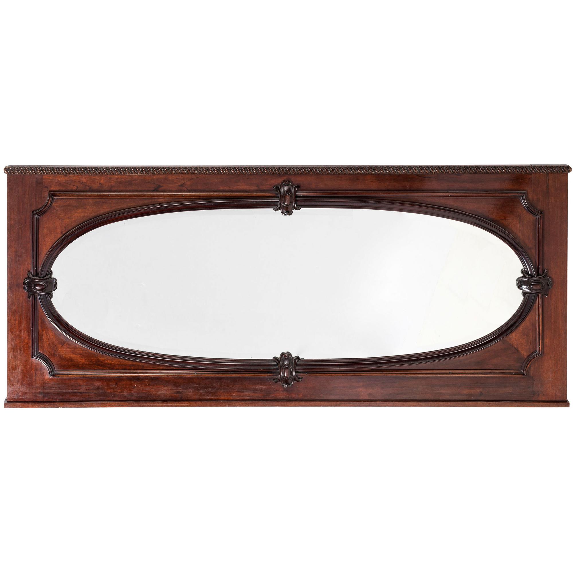 A George III Style Cartouche and Gadroon Carved Mahogany Overmantel Mirror