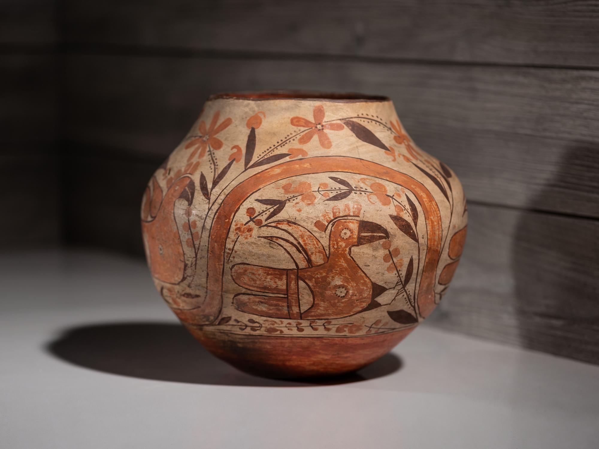 Acoma / Laguna Polychrome Parrot Pottery Jar