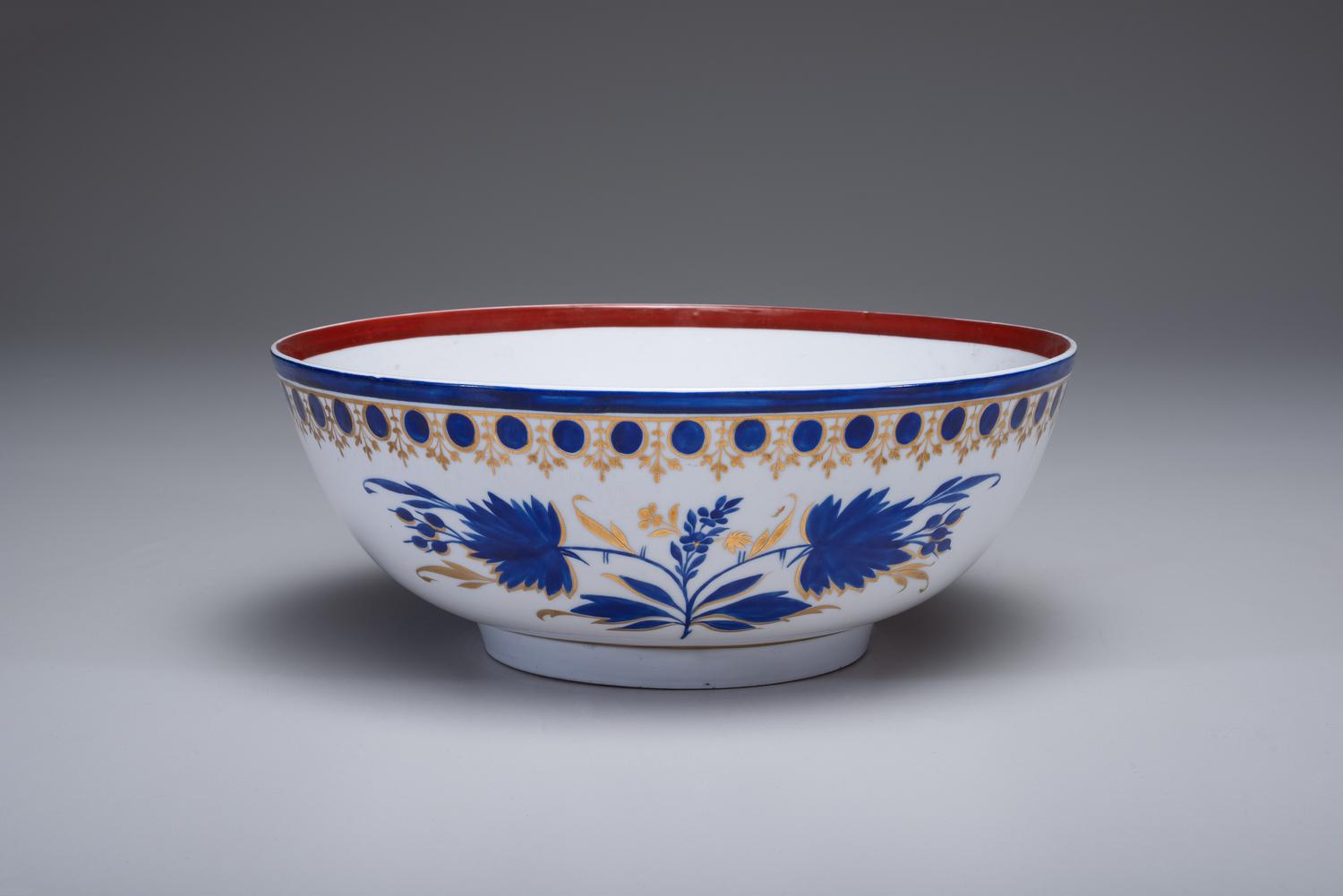 A Parcel Gilt and Painted Porcelain Ship Captain's Bowl