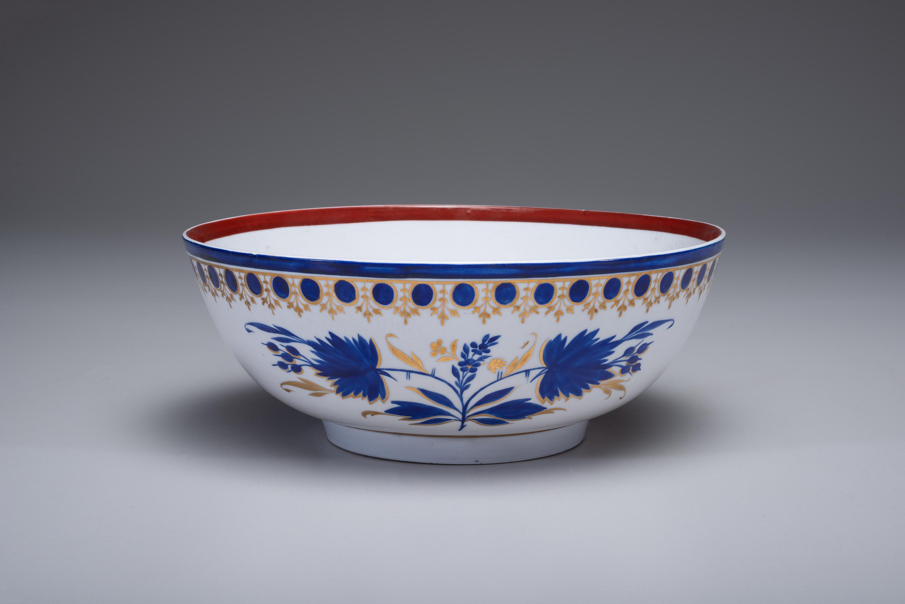 A Parcel Gilt and Painted Porcelain Ship Captain's Bowl
