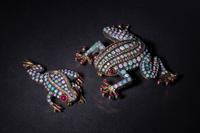COLLECTION OF OPAL, DIAMOND AND RUBY FROG BROOCHES