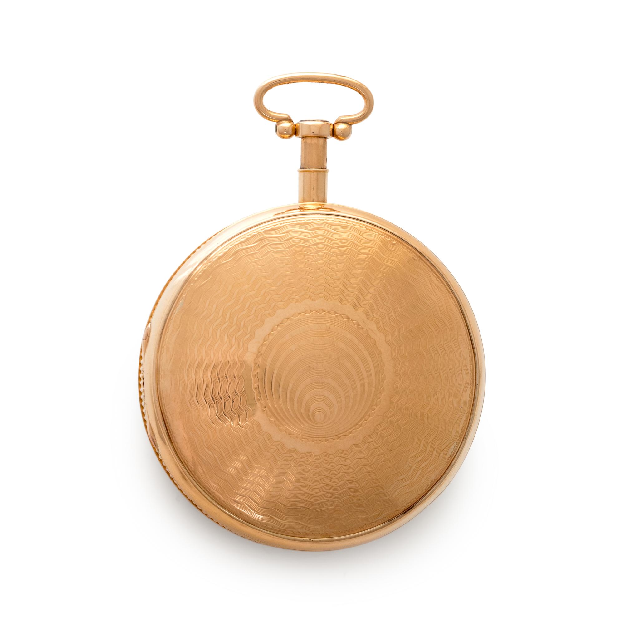 18K YELLOW GOLD AND ENAMEL AUTOMATON QUARTER REPEATER OPEN FACE POCKET WATCH