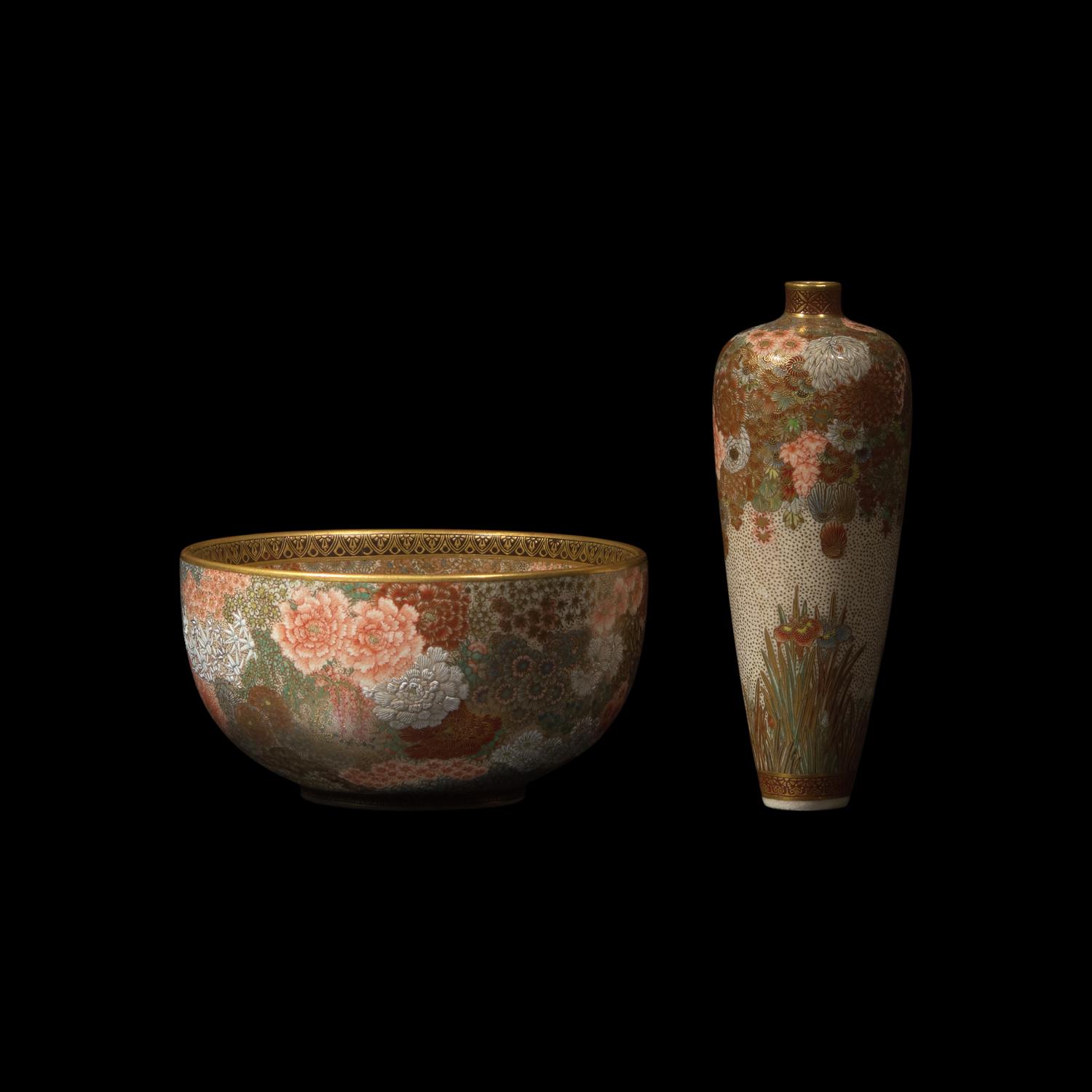 A Japanese Satsuma-Type Small Cabinet Vase and a Bowl, Seikozan, Meiji Period