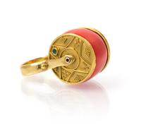 A 22 Karat Yellow Gold, 18 Karat Yellow Gold, Coral and Emerald Demi Parure, Luna Felix, 43.00 dwts.