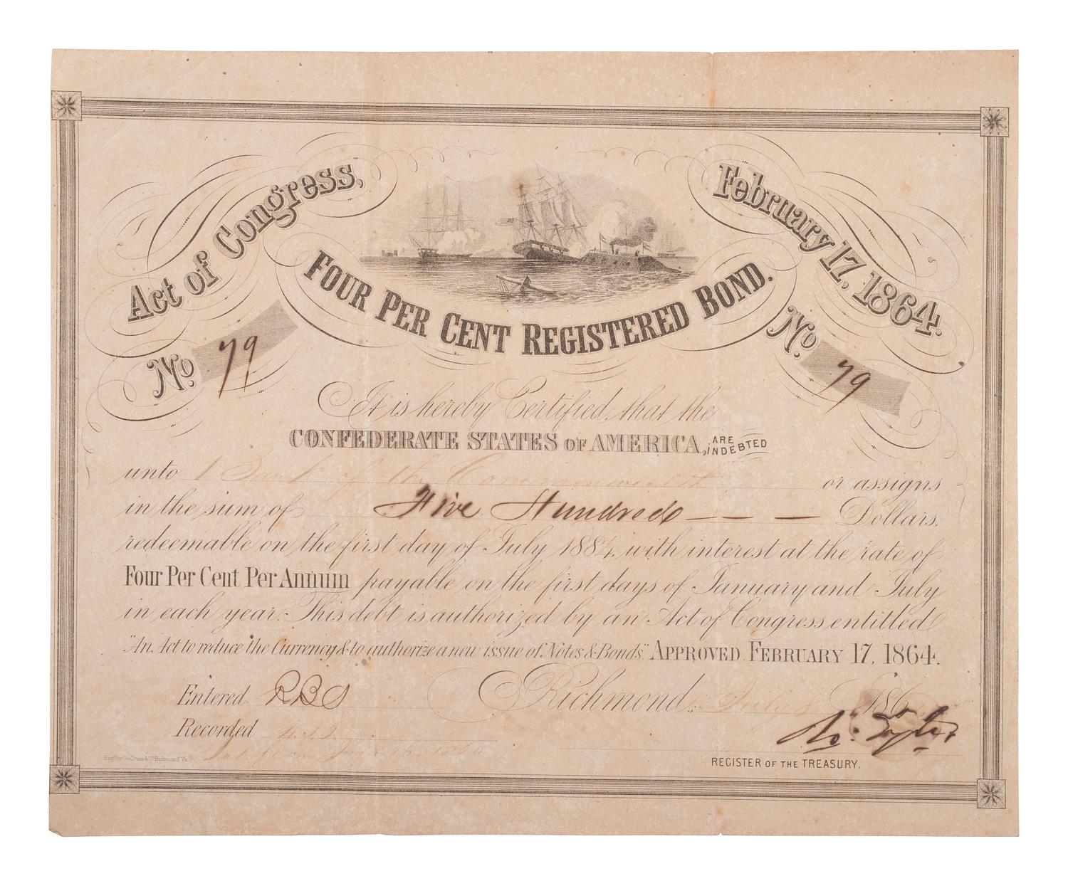 [CIVIL WAR - CONFEDERATE]. A large group of Confederate bonds.