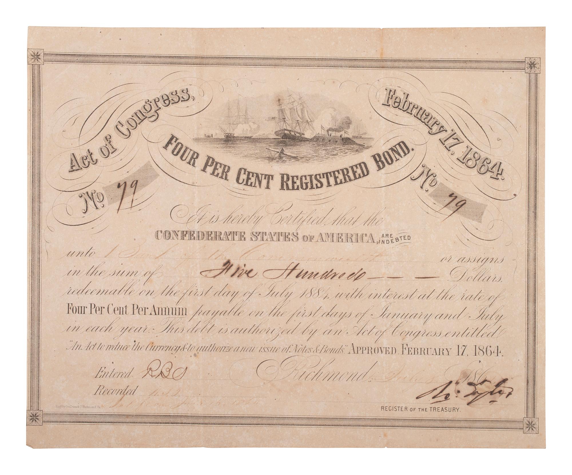 [CIVIL WAR - CONFEDERATE]. A large group of Confederate bonds.