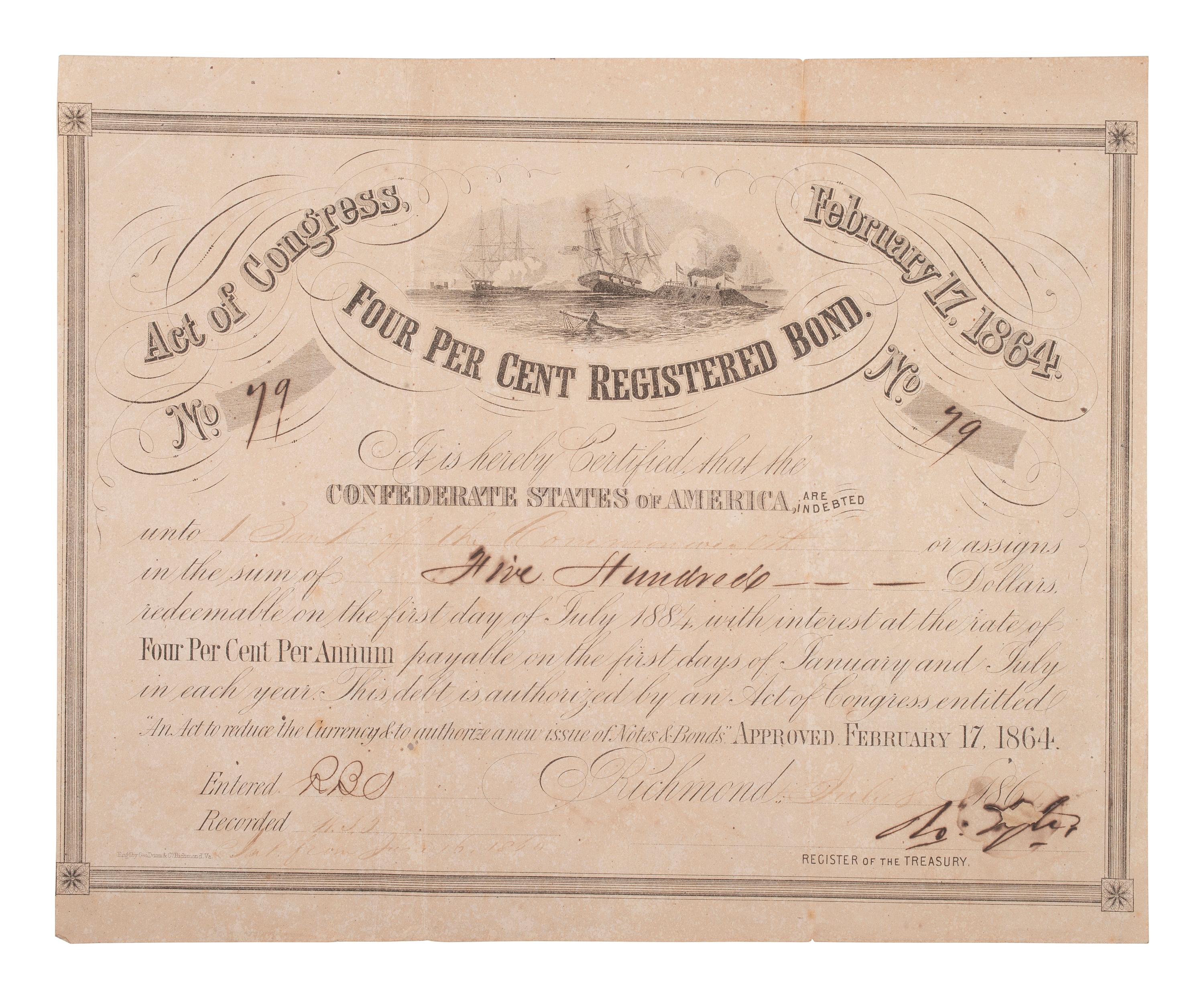 [CIVIL WAR - CONFEDERATE]. A large group of Confederate bonds.