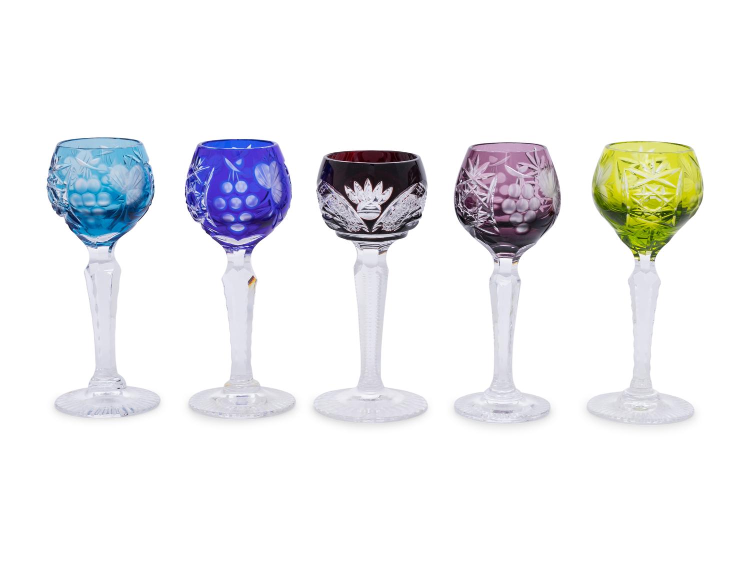 Five Bohemian Cut-to-Clear Glass Cordials